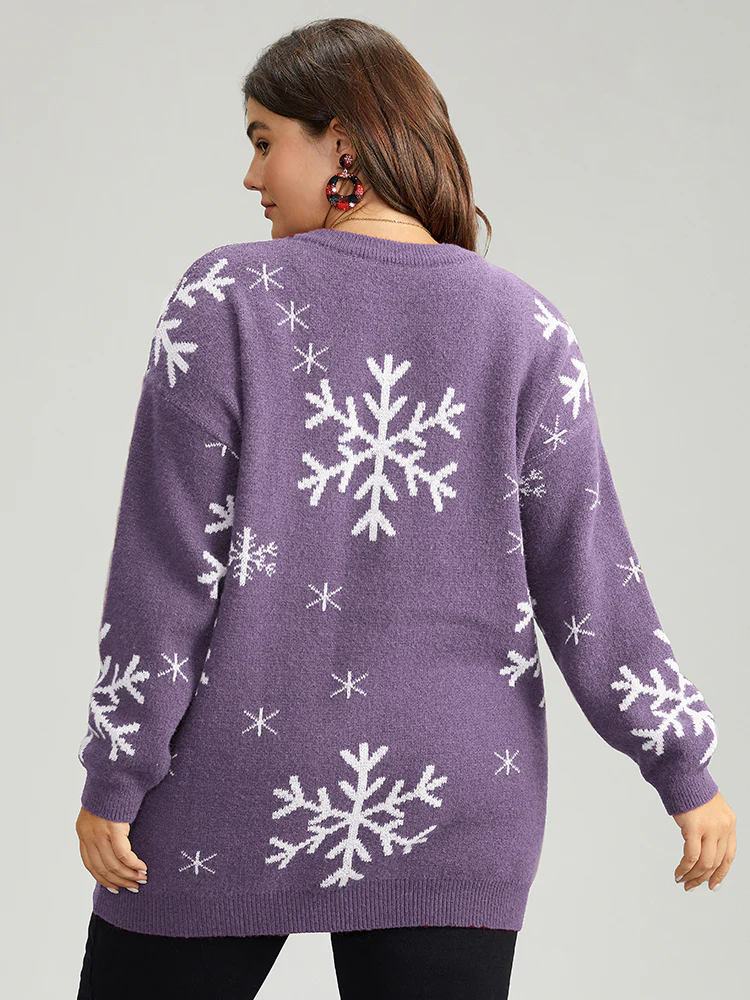Anti-Pilling Snowflake Print Pullover - Image 2