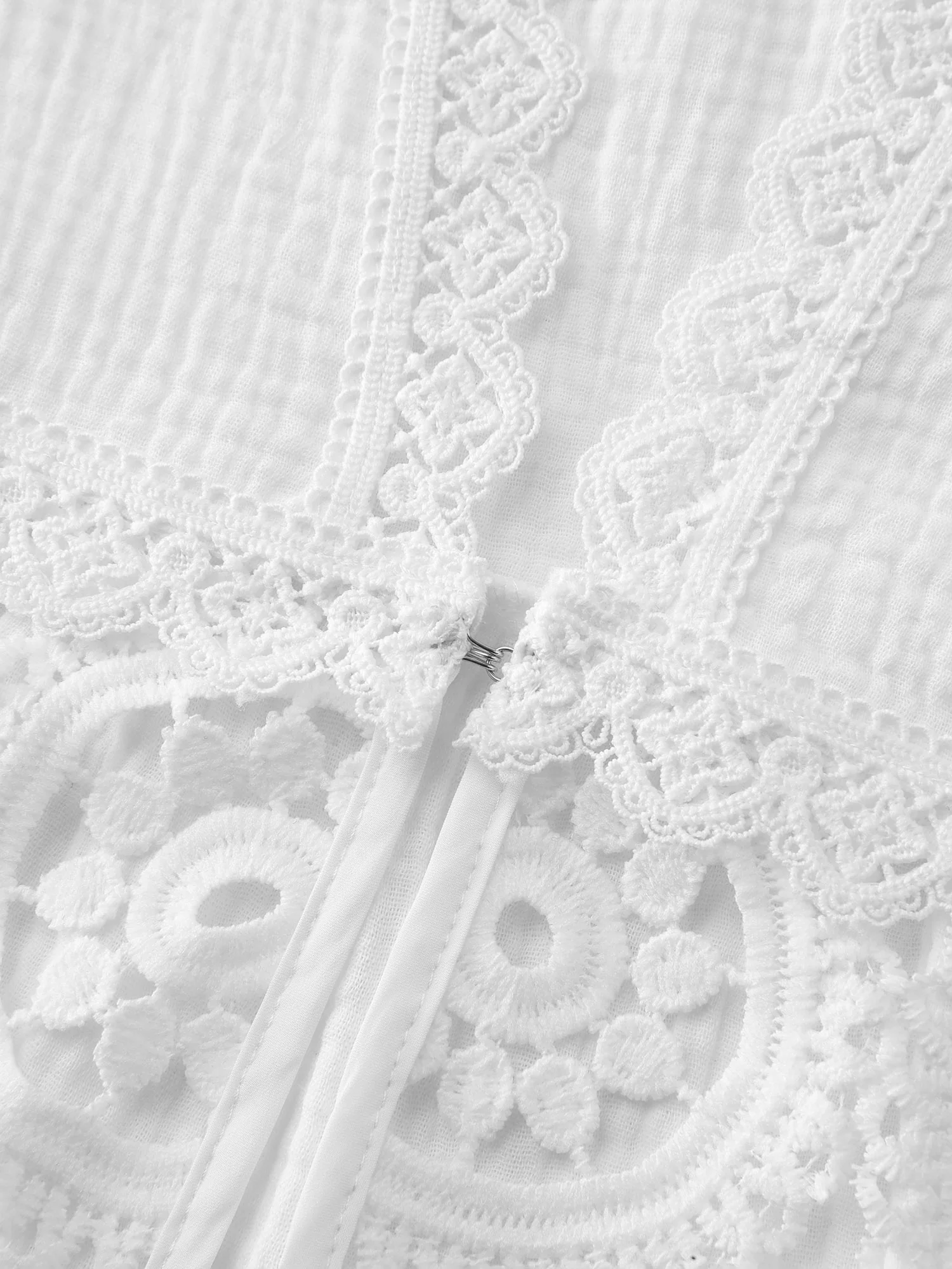 Cotton Boho Lace Cut-Out Open-Front Kimono - Image 5