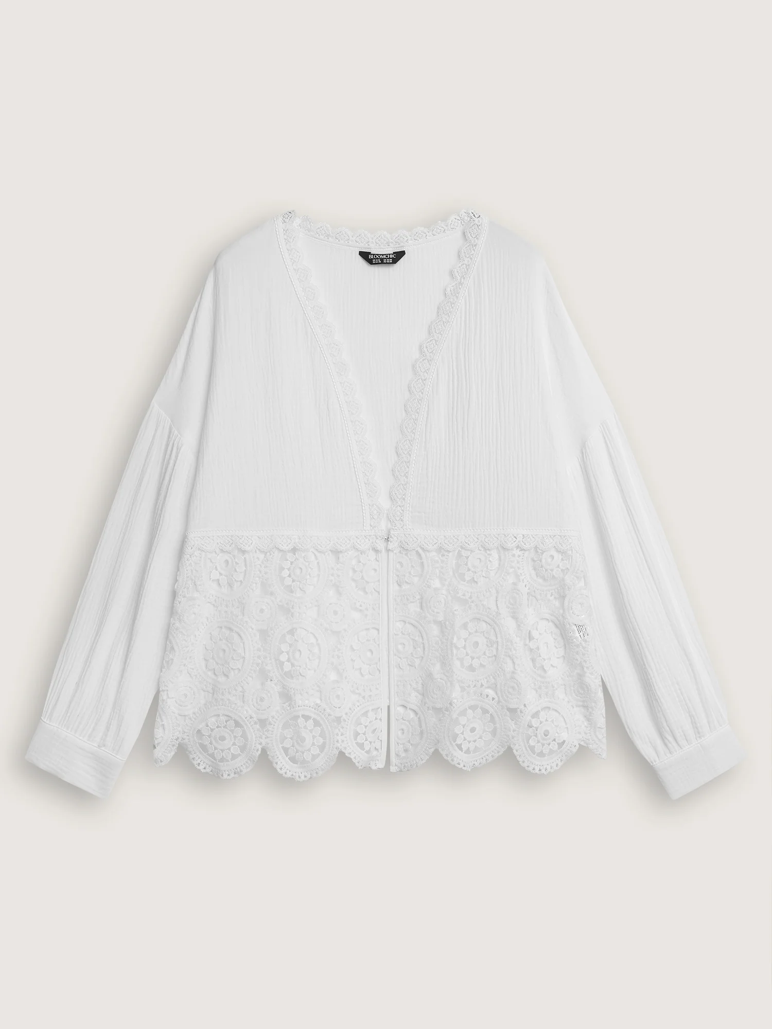 Cotton Boho Lace Cut-Out Open-Front Kimono - Image 7