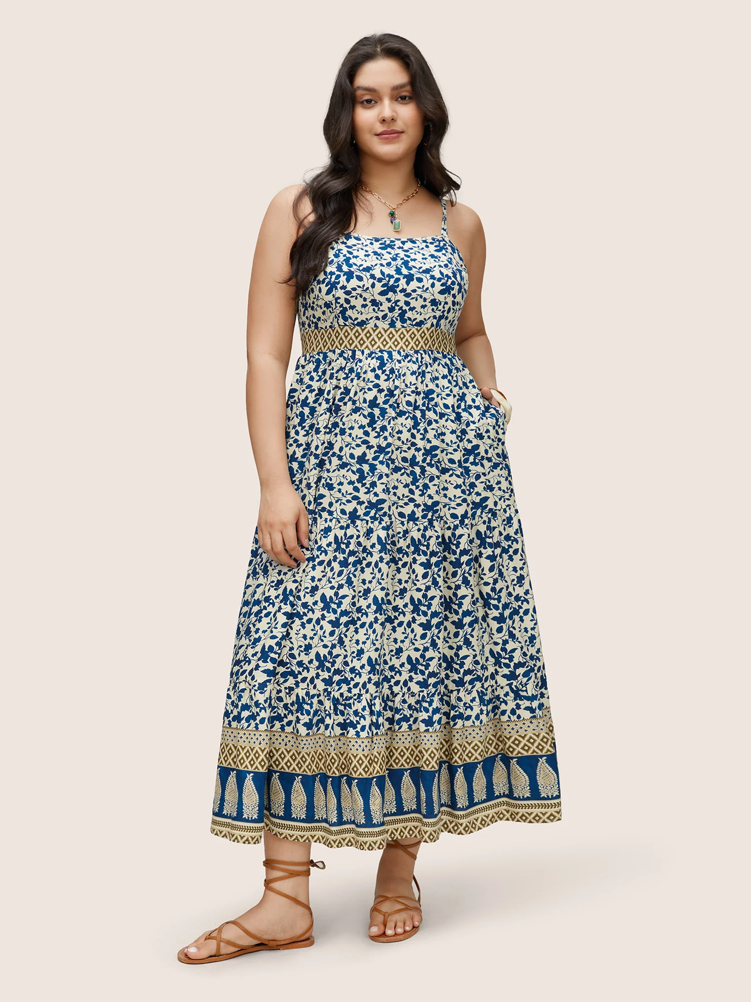 Boho Print Patchwork Adjustable Straps Cami Dress - Image 2