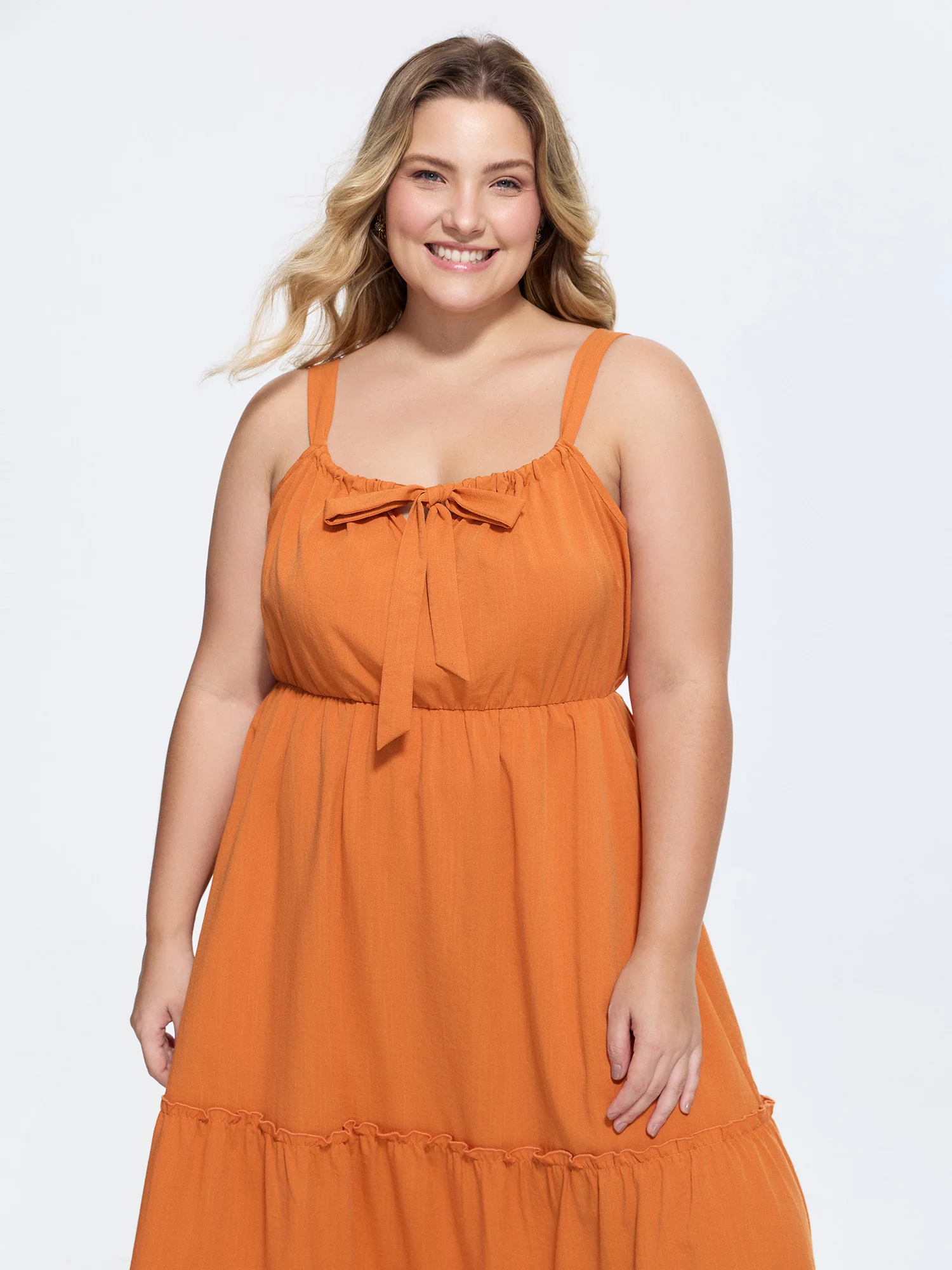Bowknot Neckline Bust-Friendly Tiered Flowy Maxi Dress - Image 3
