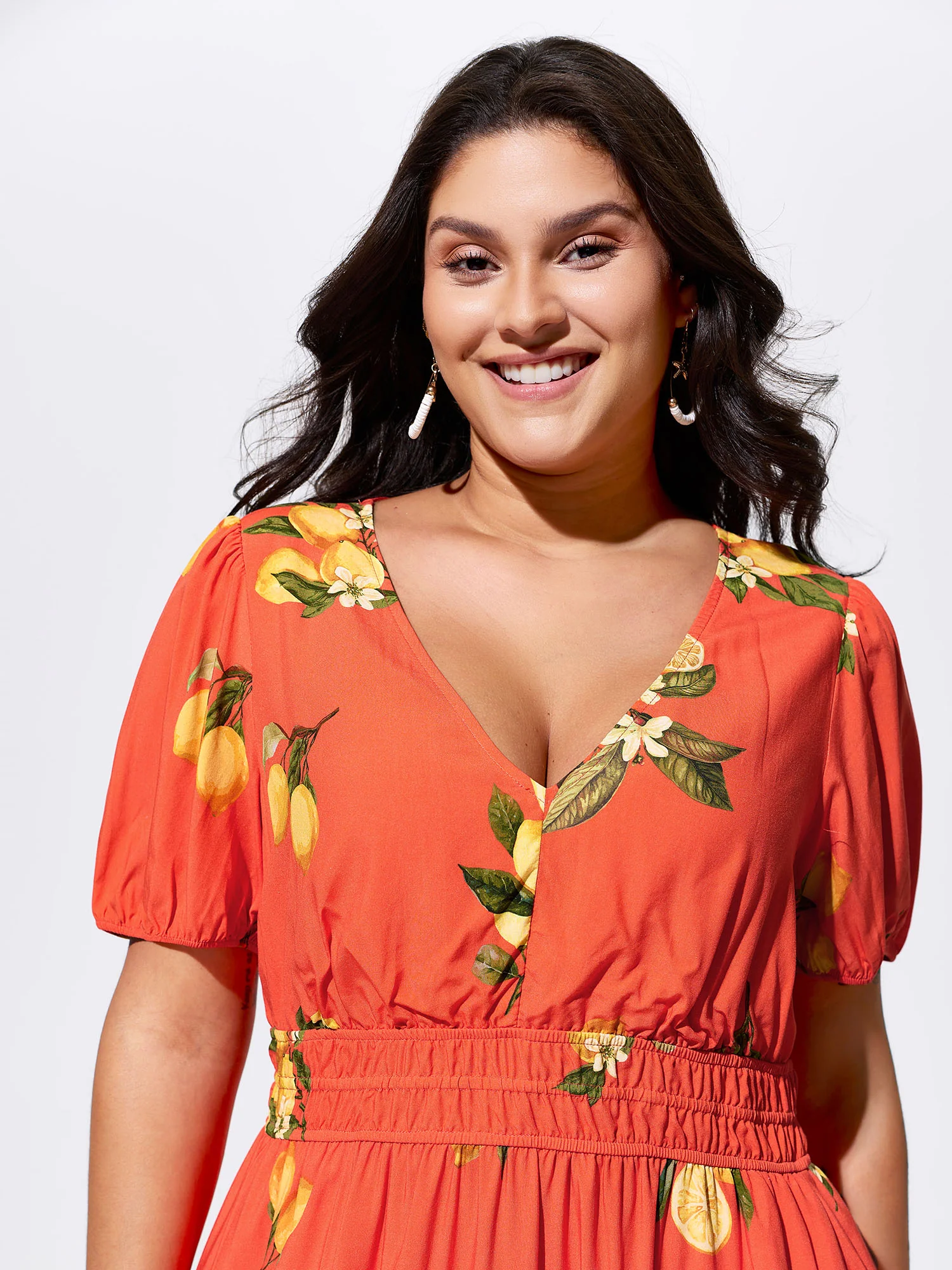 Citrus Floral Print Puff Sleeve Maxi Dress - Image 2