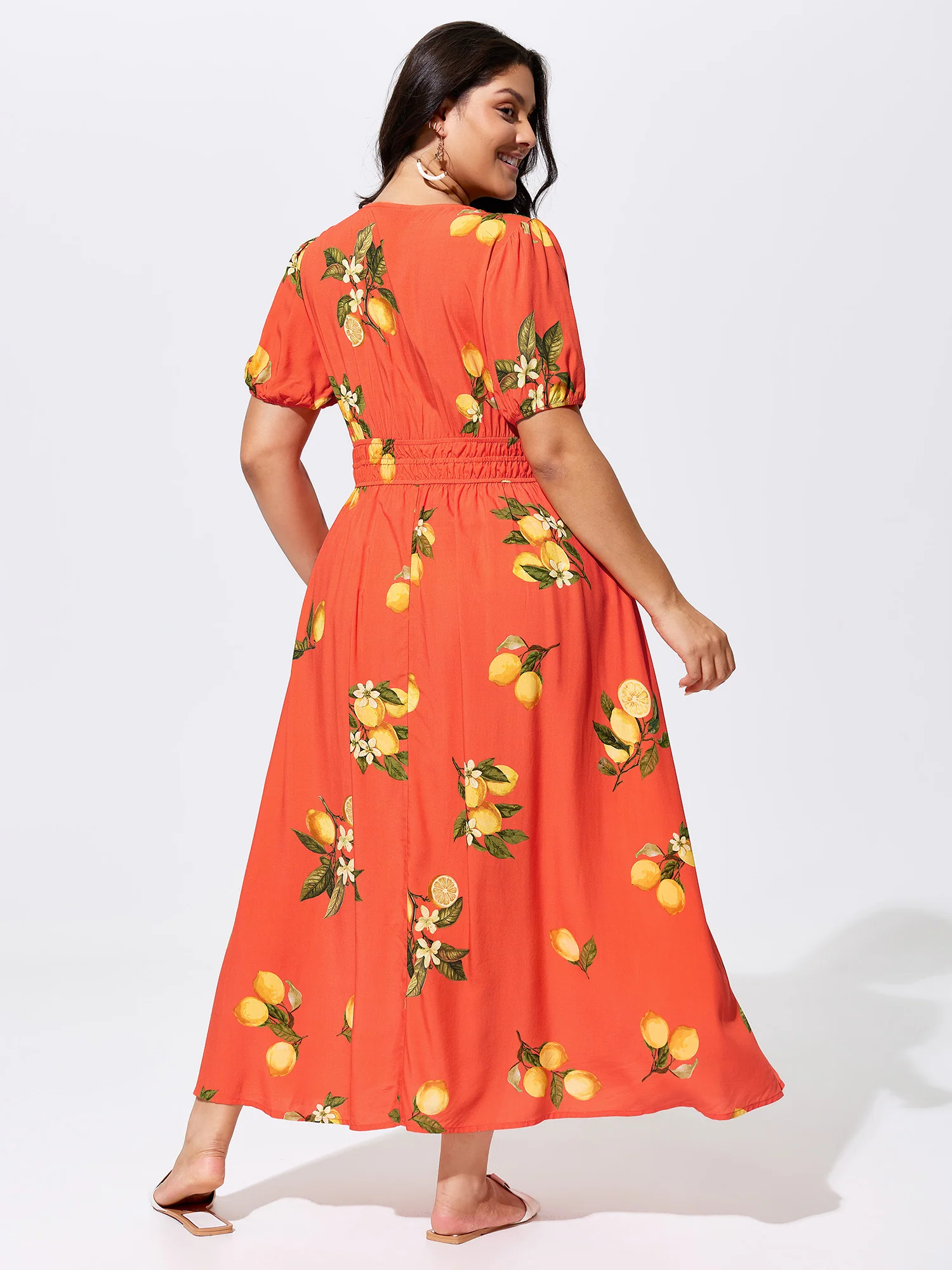 Citrus Floral Print Puff Sleeve Maxi Dress - Image 4