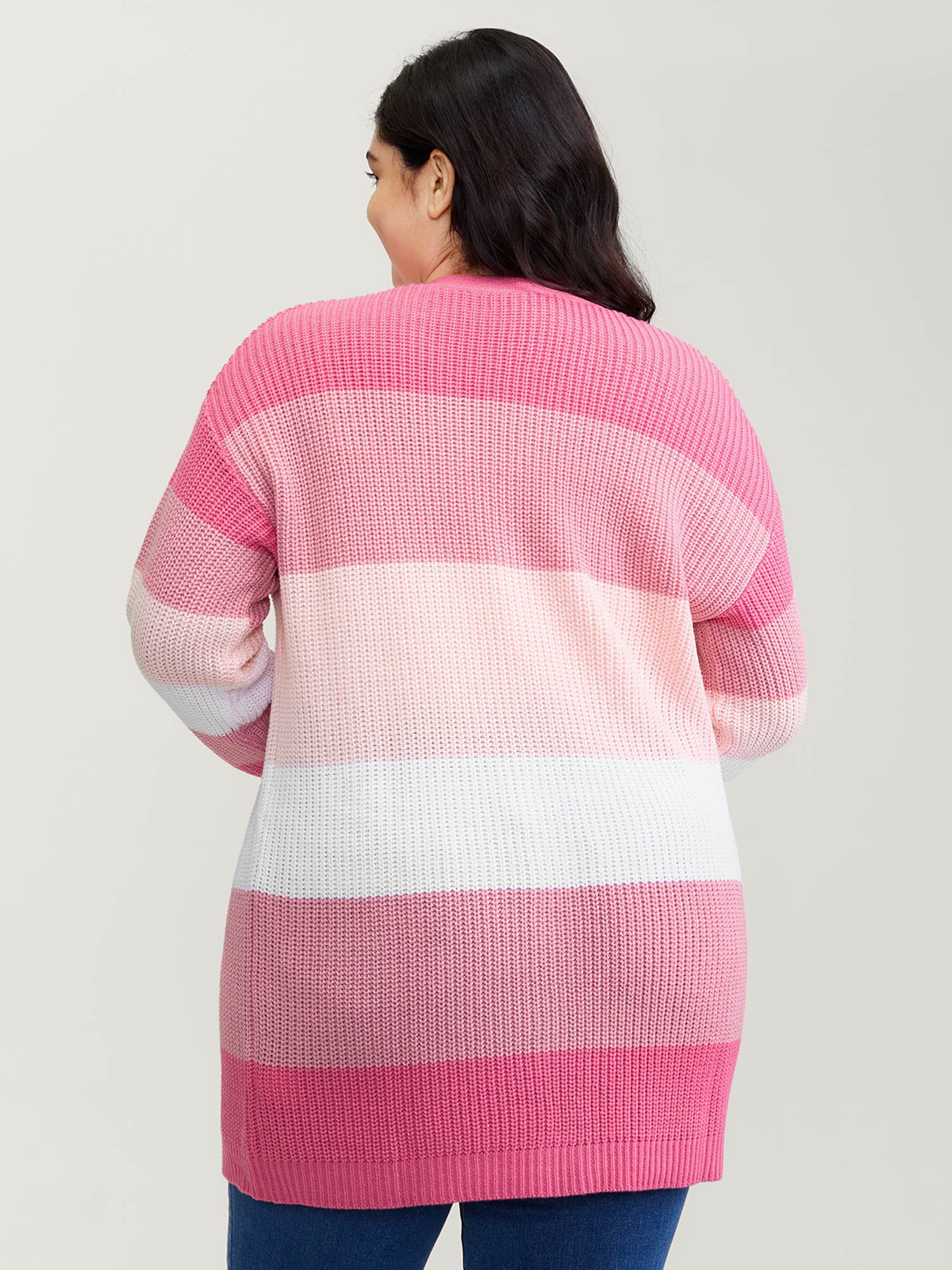 Colorblock Contrast Texture Button Cardigan - Image 5