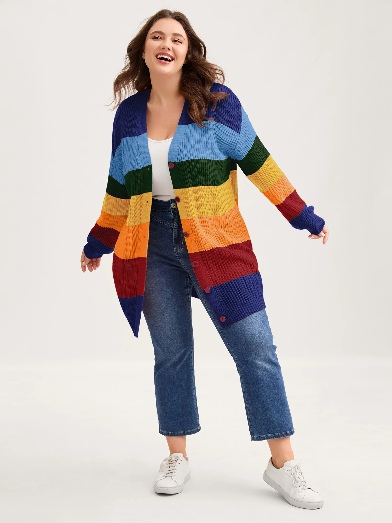Colorblock Contrast Texture Button Cardigan - Image 6