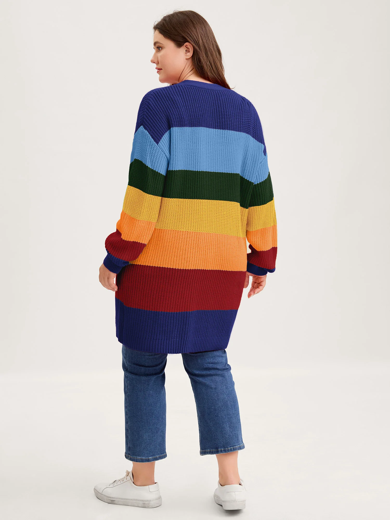 Colorblock Contrast Texture Button Cardigan - Image 9