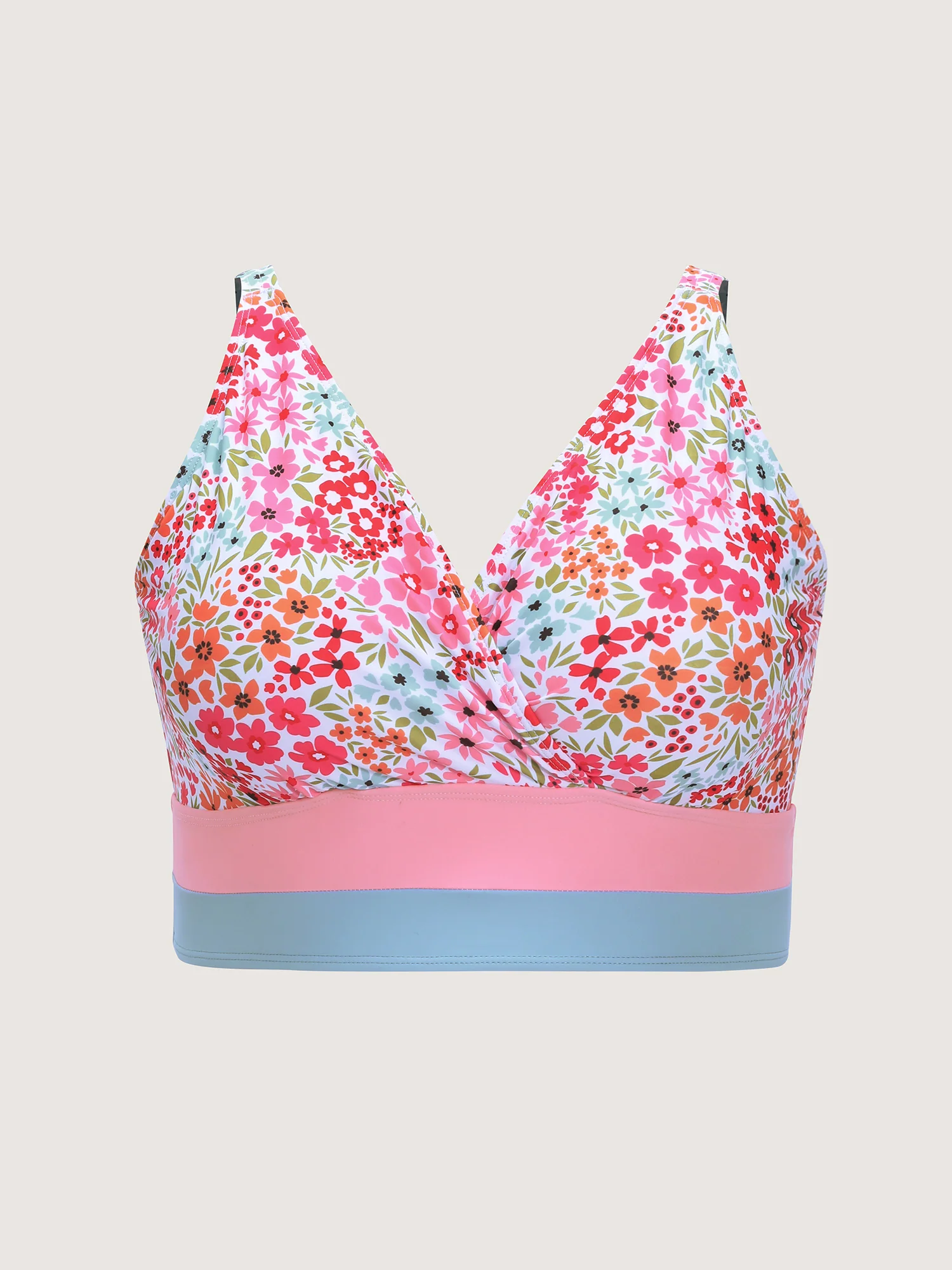 Colorful Floral Print Surplice Neckline Swim Top - Image 8