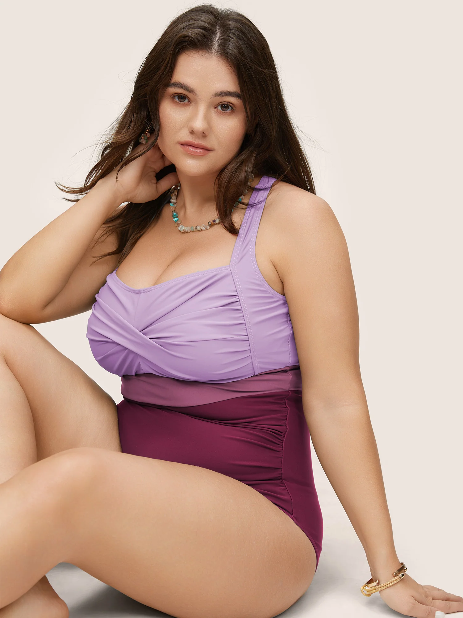 Contrast Twist Front Tummy-Control One Piece Swimsuit - Image 11