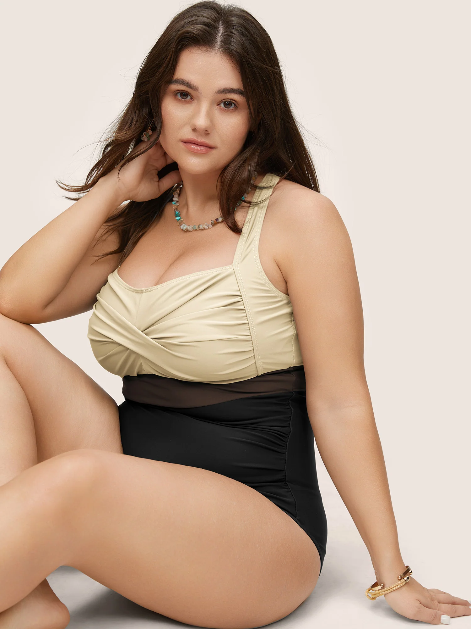 Contrast Twist Front Tummy-Control One Piece Swimsuit - Image 60