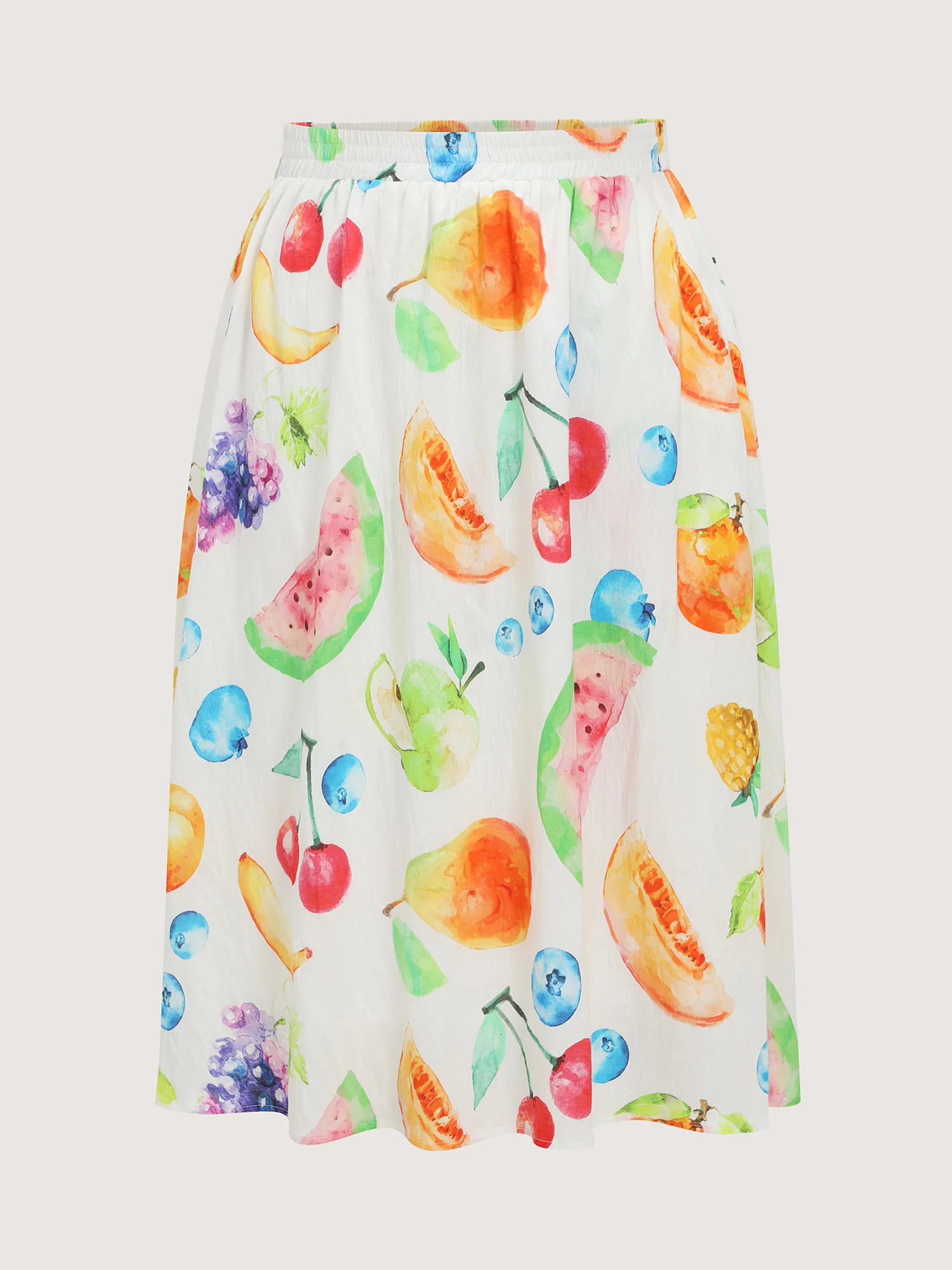Cotton Fruit Print Shirred Waist Maxi Skirt - Image 8