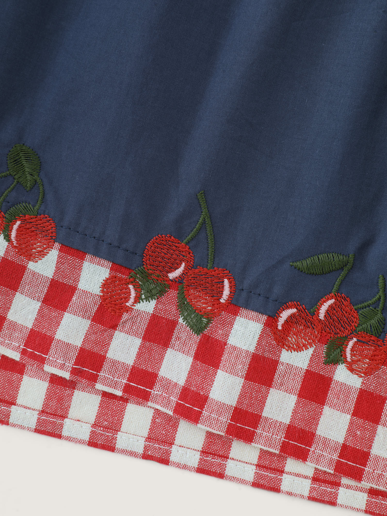 Cotton Gingham Print Contrast Hem Shorts - Image 7