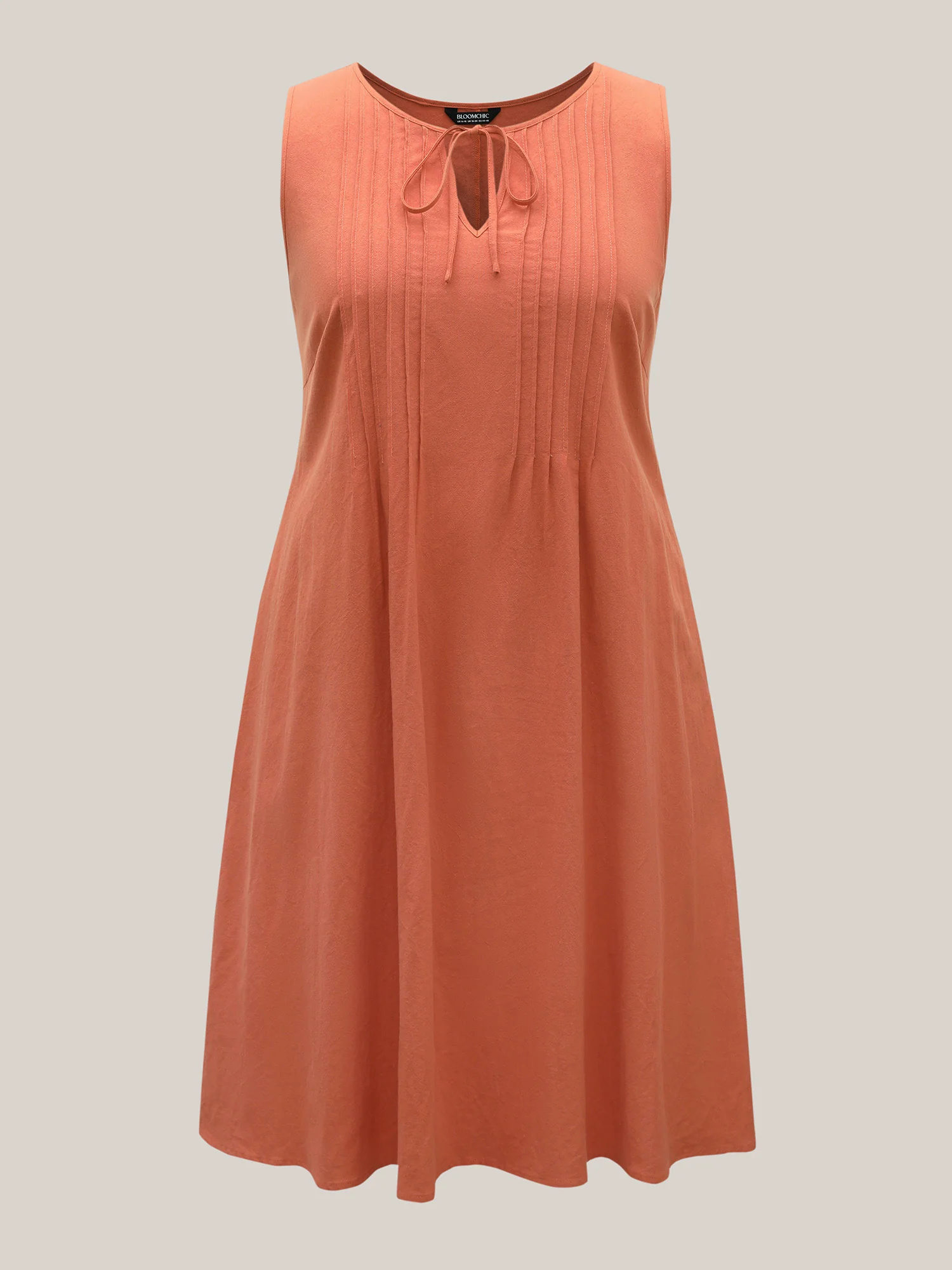 Cotton Toothpick Pleat Plain Midi Dress - Image 7