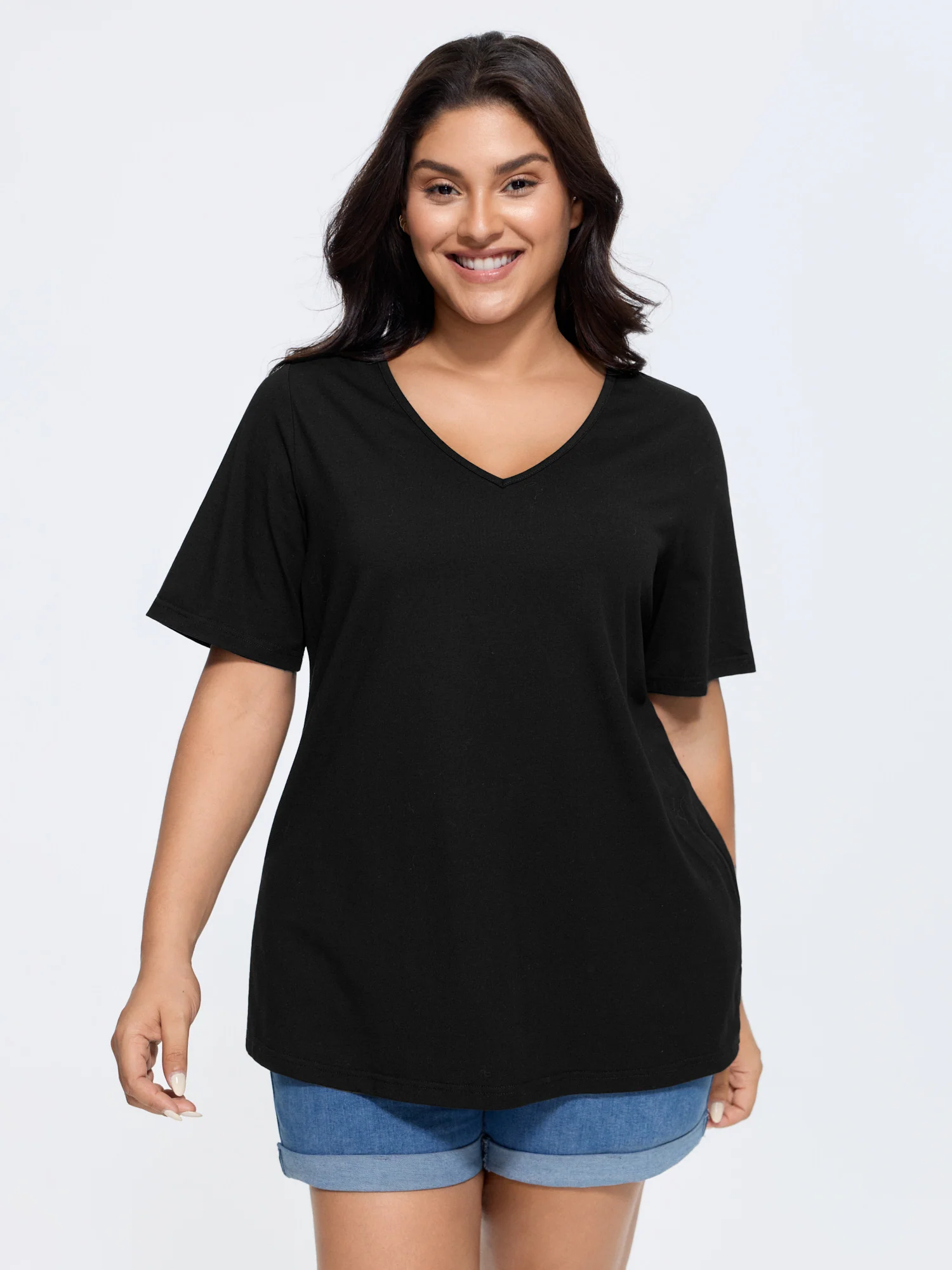 Cotton V Neck Plain Basic T-shirt