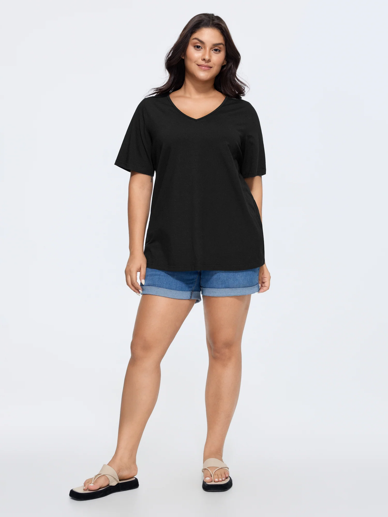 Cotton V Neck Plain Basic T-shirt - Image 3