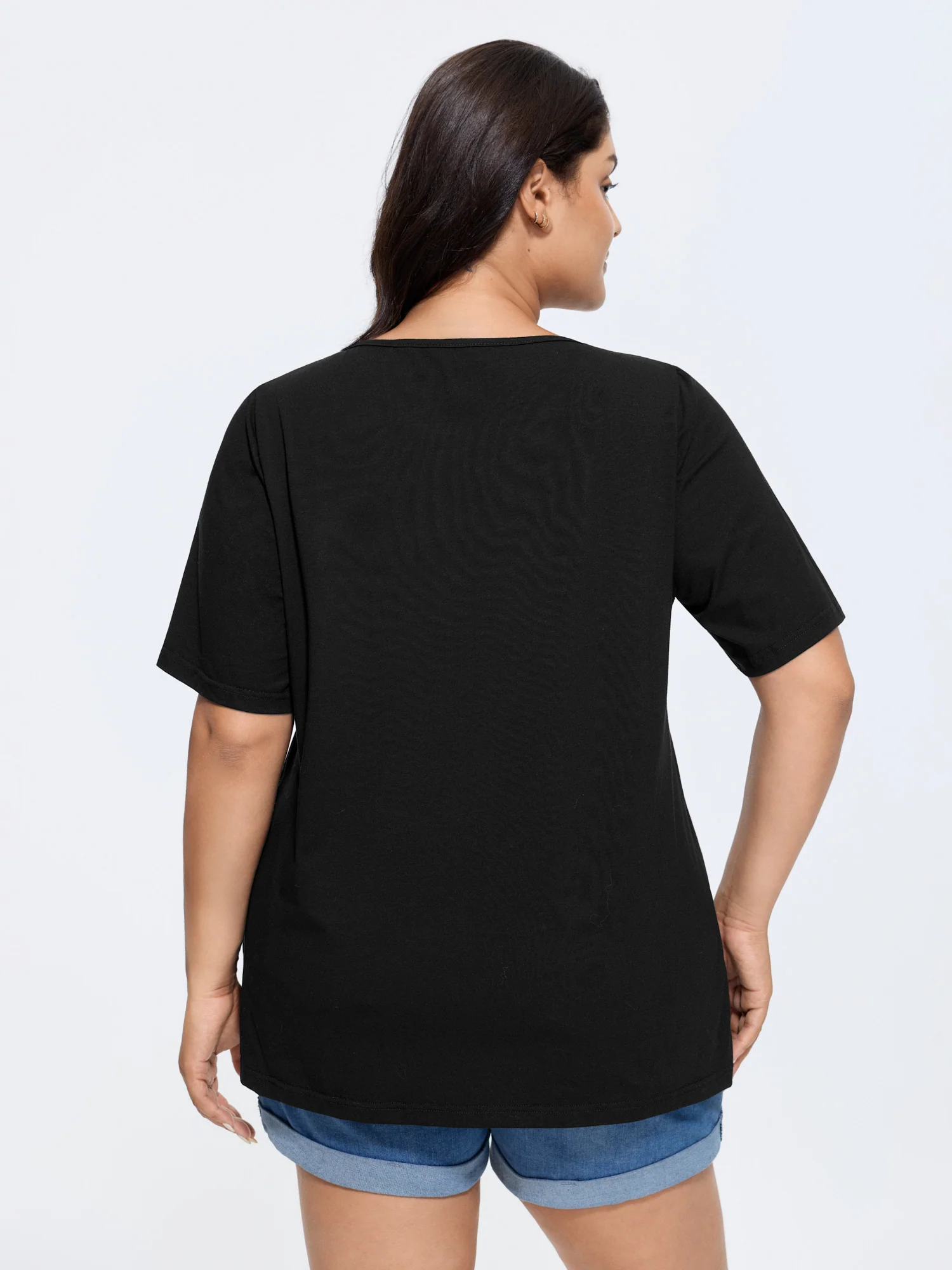 Cotton V Neck Plain Basic T-shirt - Image 4