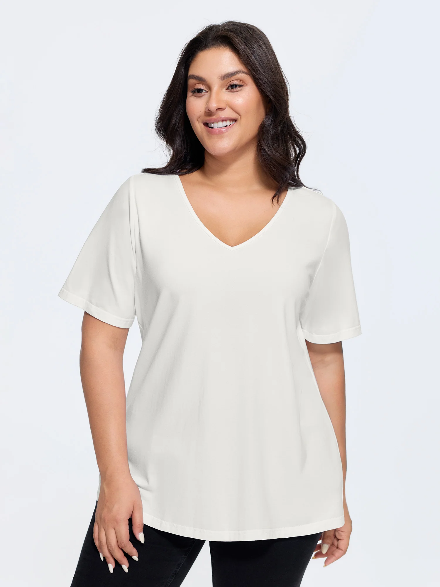 Cotton V Neck Plain Basic T-shirt - Image 6
