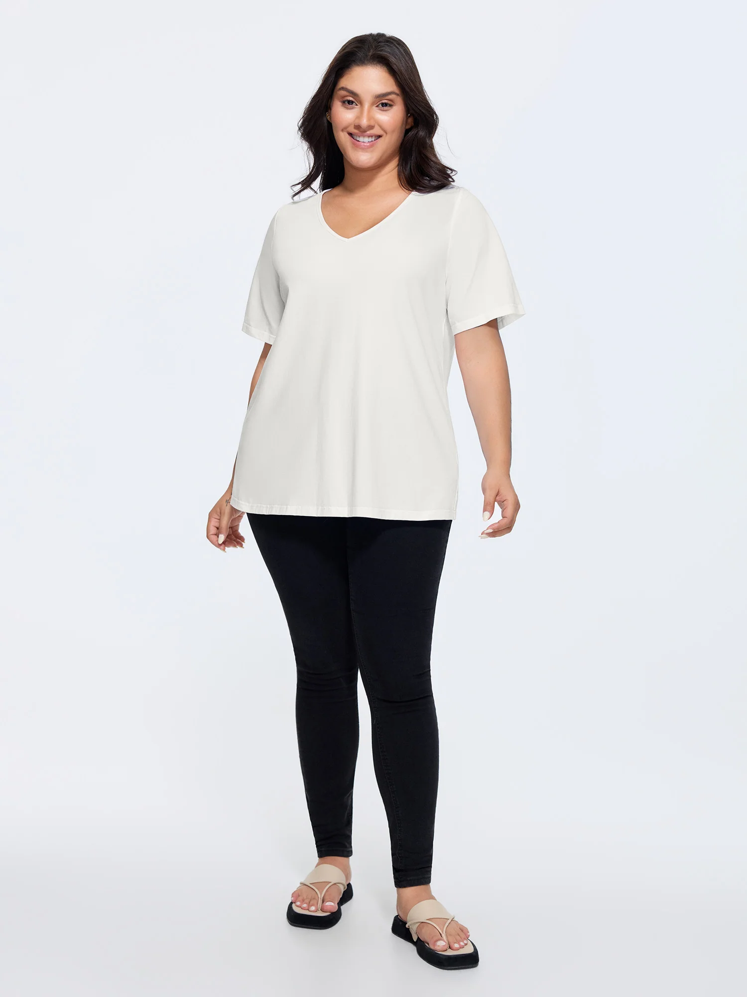 Cotton V Neck Plain Basic T-shirt - Image 8