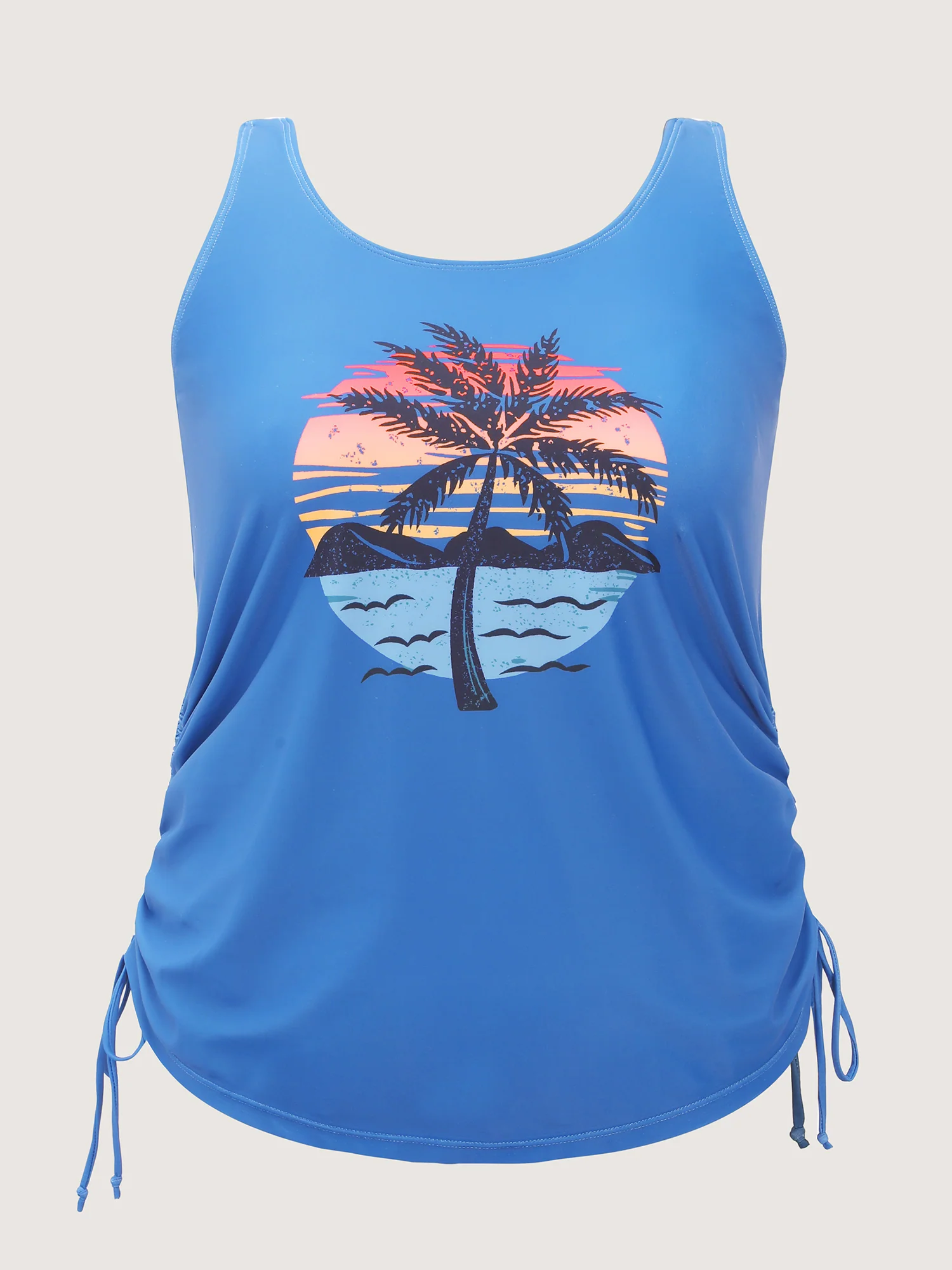 Island Print Drawstring Adjustable Swim Top - Image 37