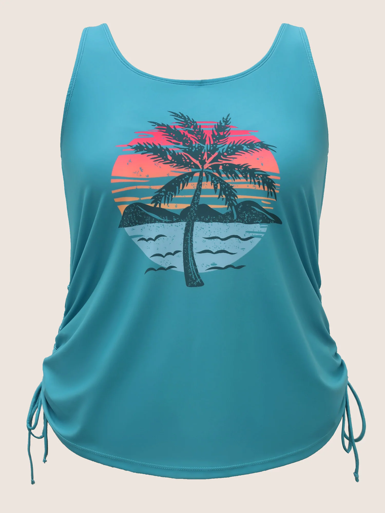 Island Print Drawstring Adjustable Swim Top - Image 7