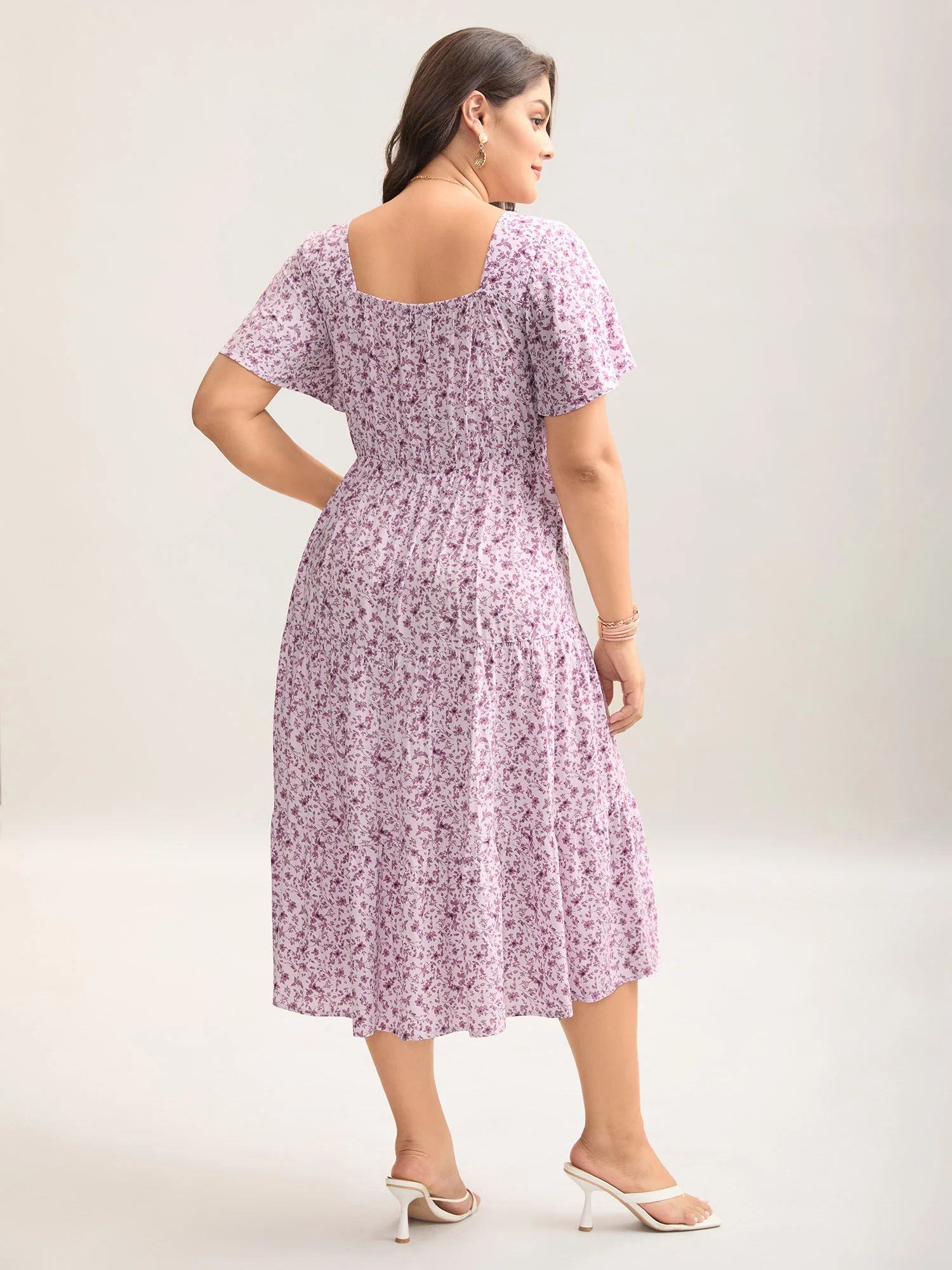 Ditsy Floral Sweetheart Drawstring Pocket Tiered Dress - Image 20