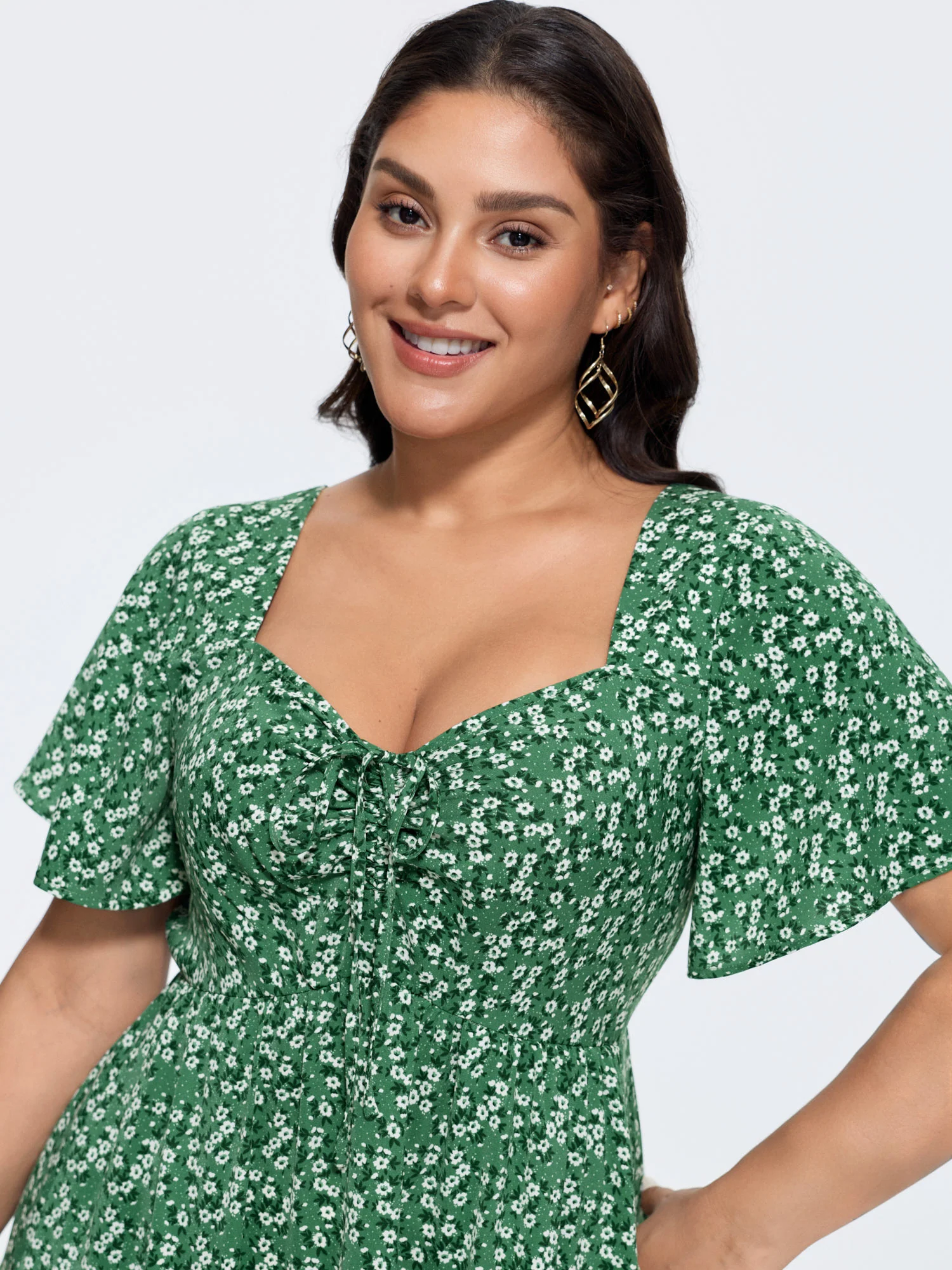 Ditsy Floral Sweetheart Drawstring Pocket Tiered Dress - Image 28