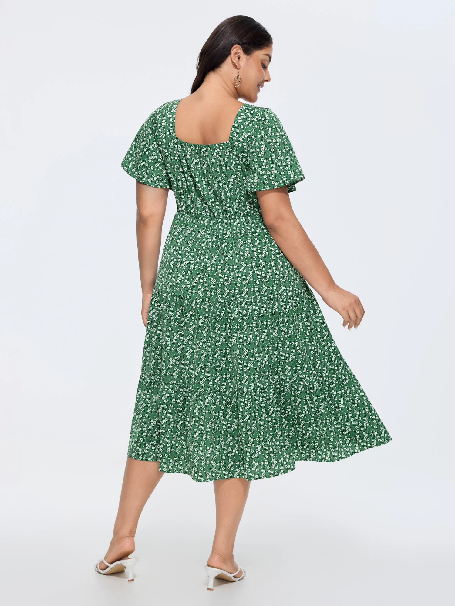 Ditsy Floral Sweetheart Drawstring Pocket Tiered Dress - Image 29