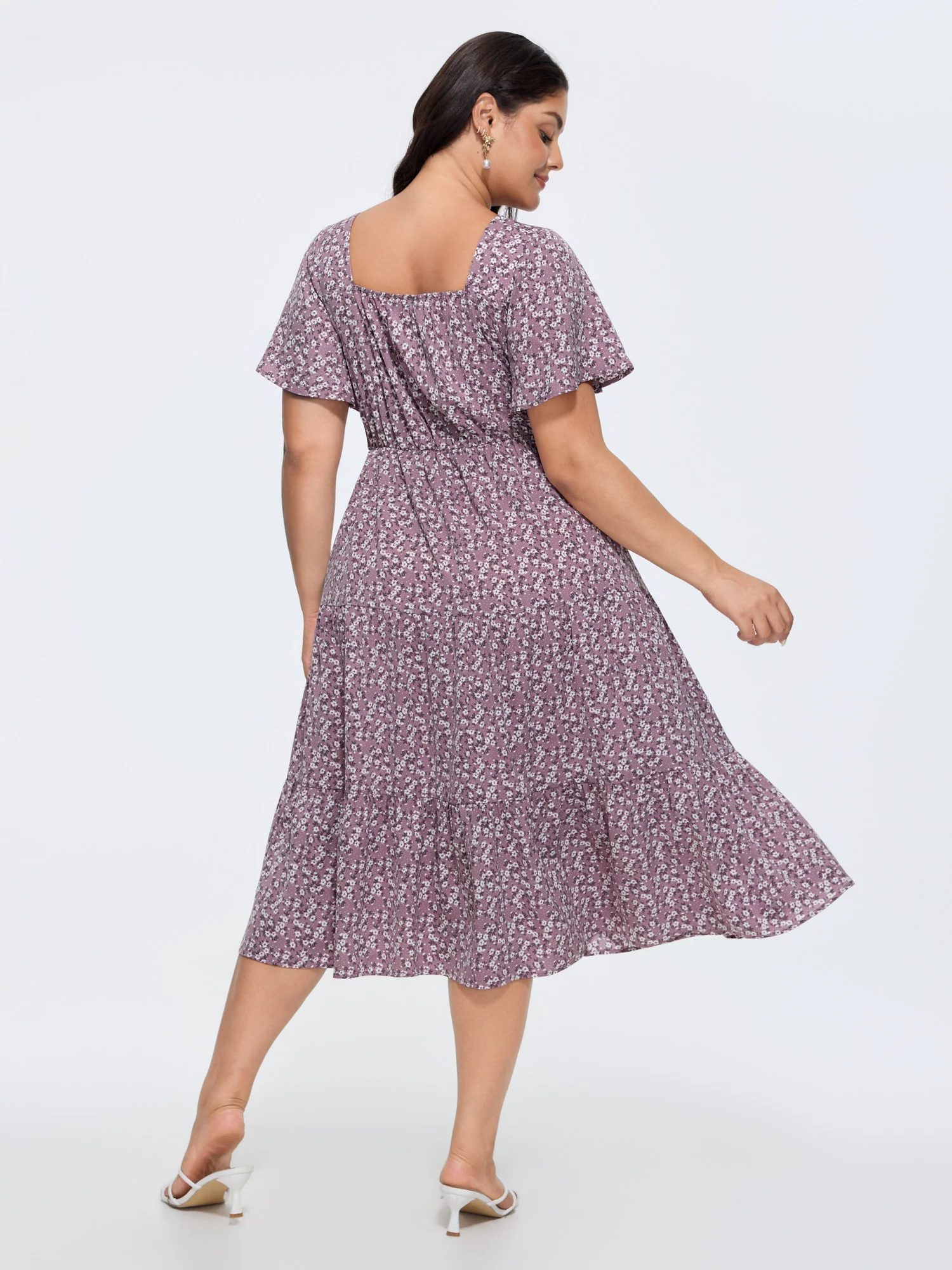 Ditsy Floral Sweetheart Drawstring Pocket Tiered Dress - Image 33
