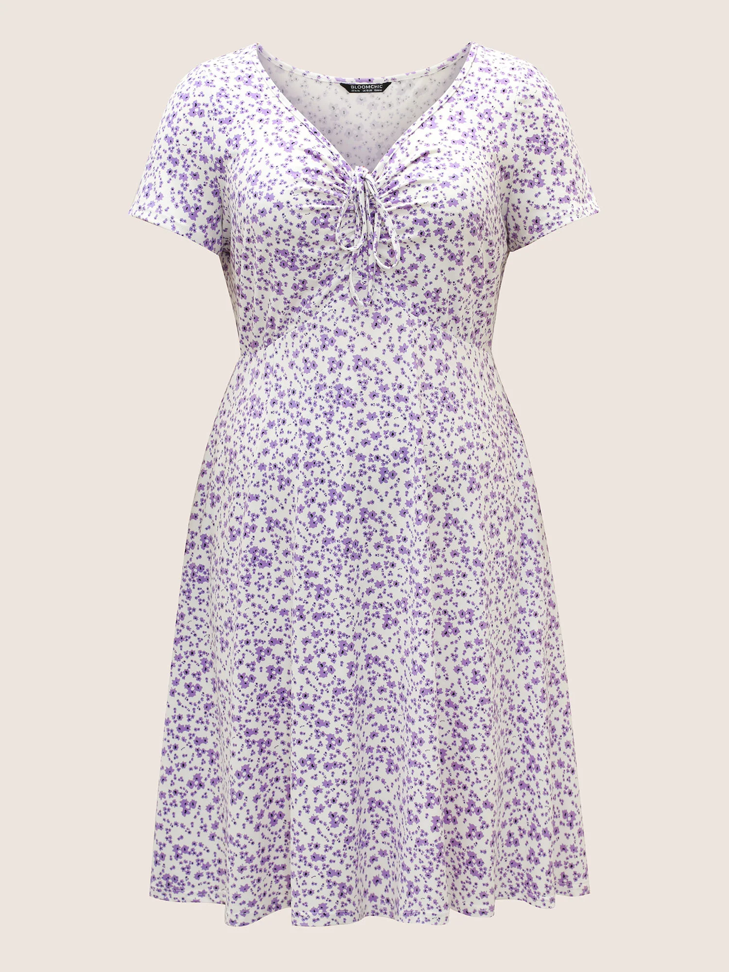 Ditsy Floral Elastic Waist Knot Drawstring Dress - Image 11