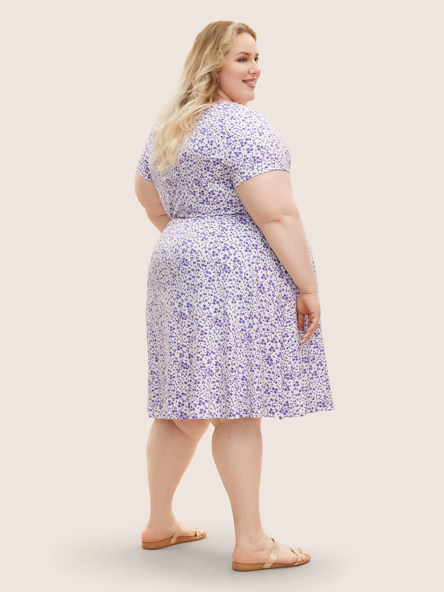 Ditsy Floral Elastic Waist Knot Drawstring Dress - Image 7
