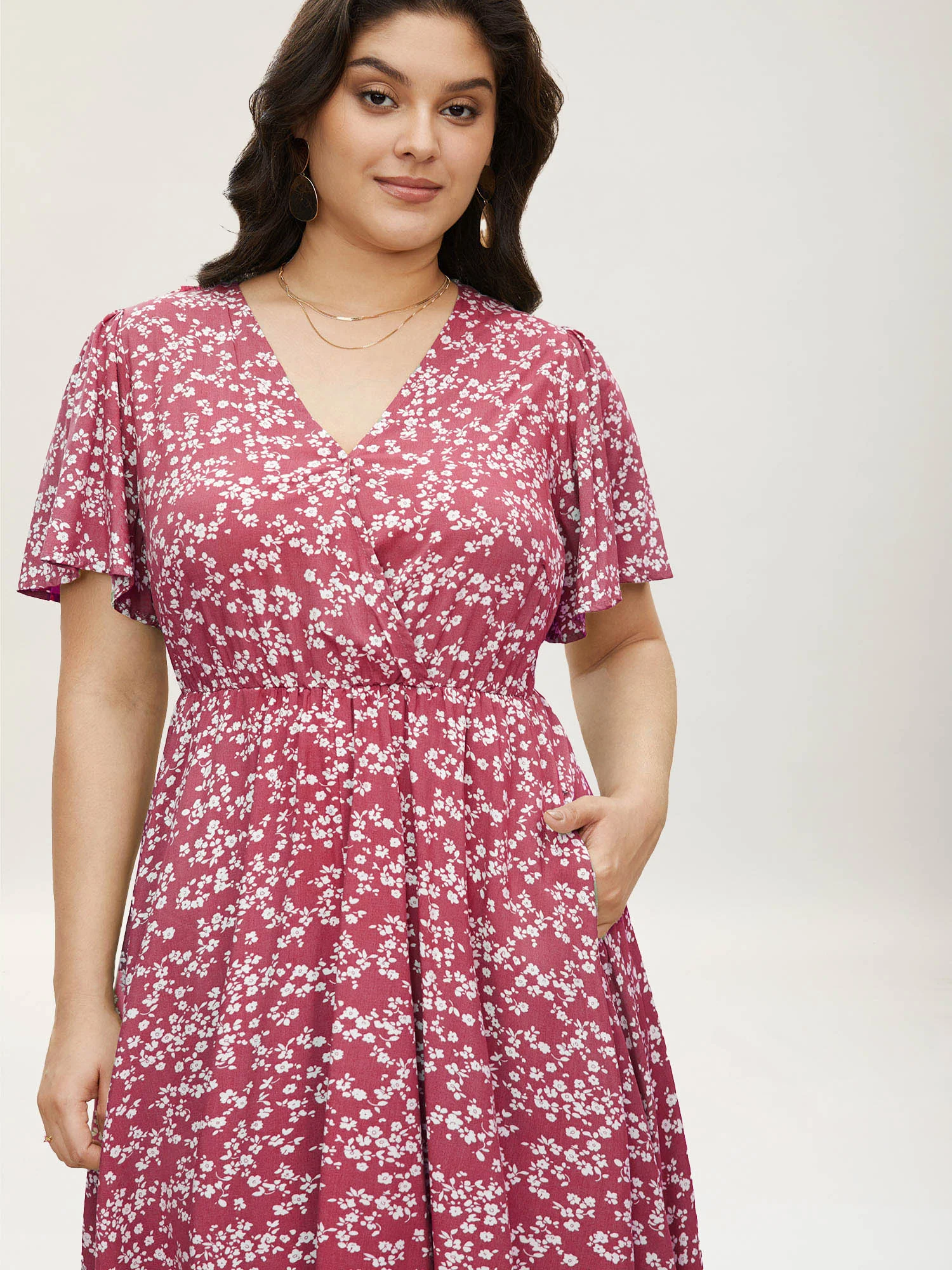 Bloom Dress - Ditsy Floral Elastic Waist Ruffles Pocket Knee Dress - Image 10