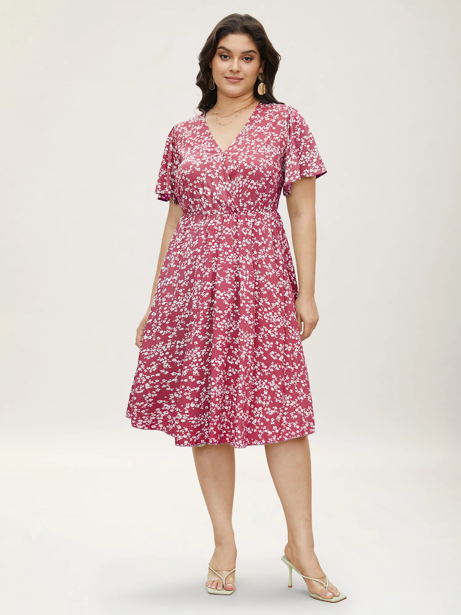 Bloom Dress - Ditsy Floral Elastic Waist Ruffles Pocket Knee Dress - Image 11