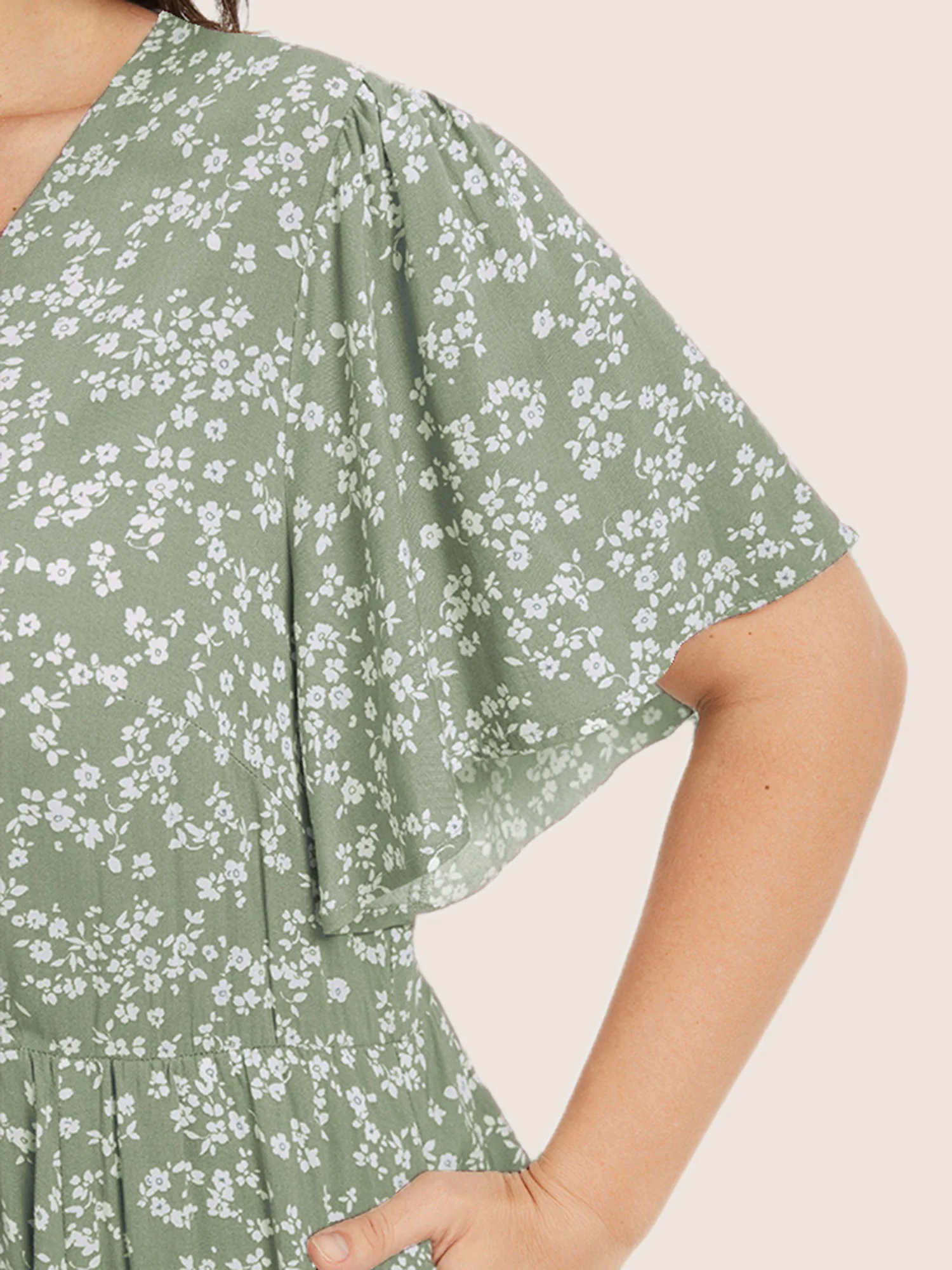 Bloom Dress - Ditsy Floral Elastic Waist Ruffles Pocket Knee Dress - Image 5