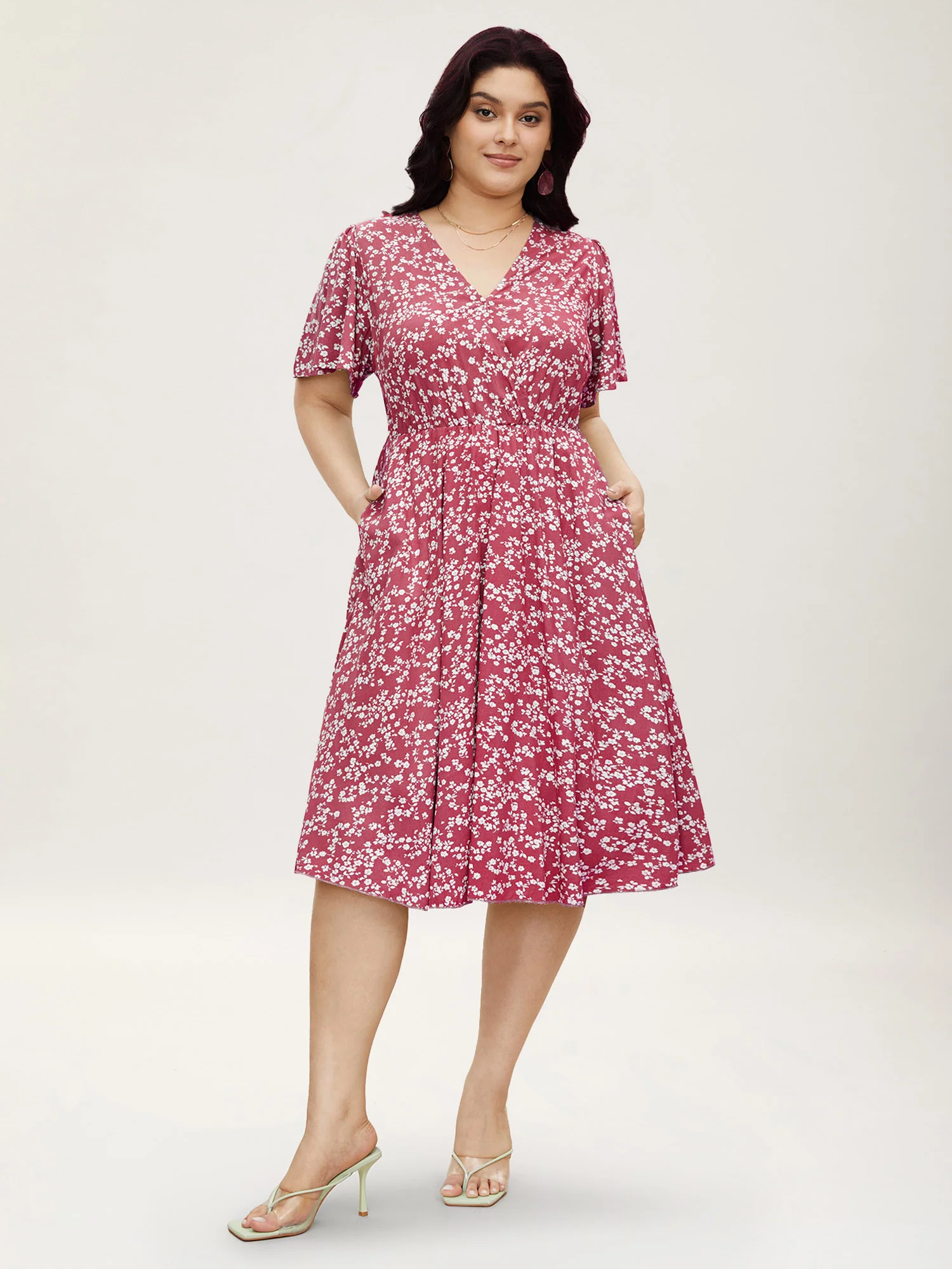 Bloom Dress - Ditsy Floral Elastic Waist Ruffles Pocket Knee Dress - Image 9