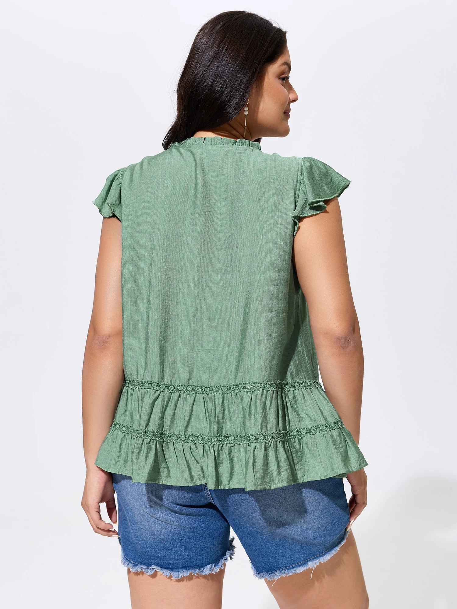 Everyday Pleated Lace Trim Blouse - Image 4