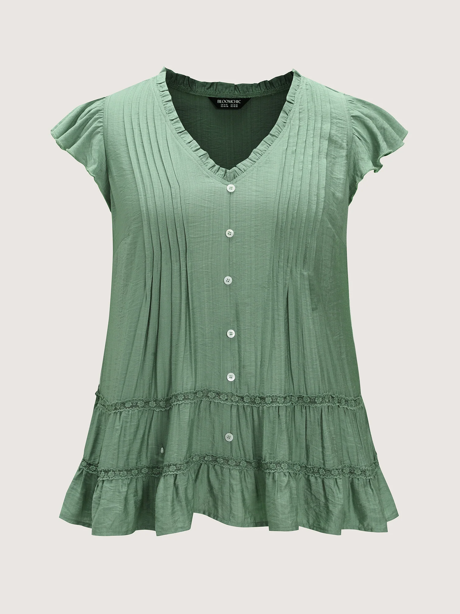 Everyday Pleated Lace Trim Blouse - Image 7