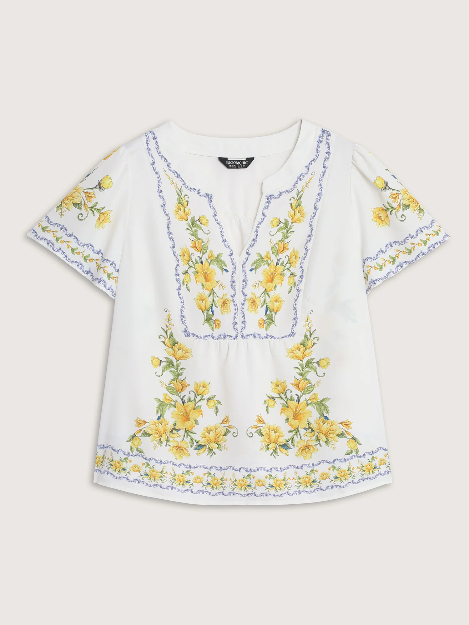 Floral Branch Print Notched Collar Blouse - Image 7