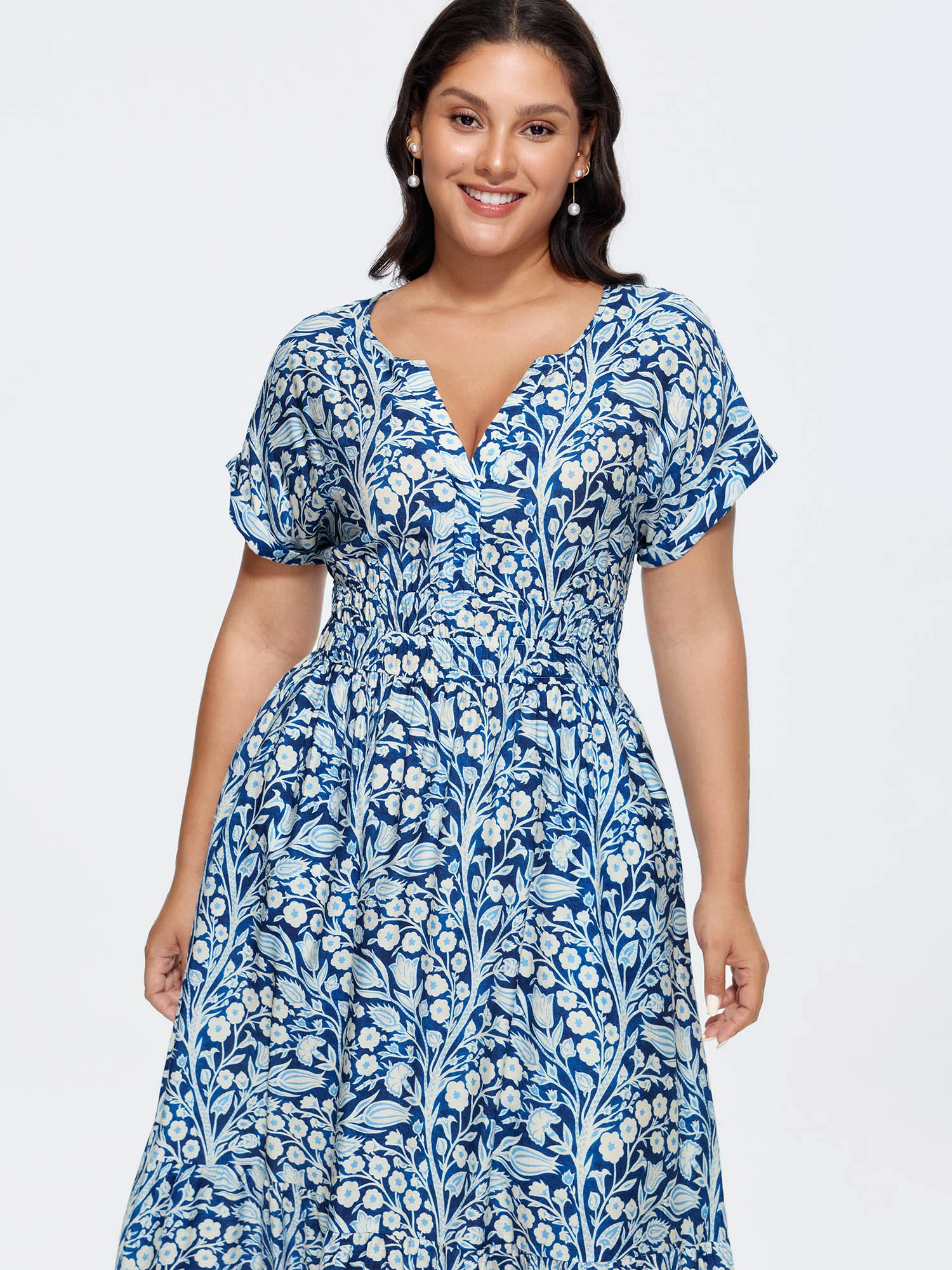 Floral Print Cinched-Waist Midi Dress - Image 3