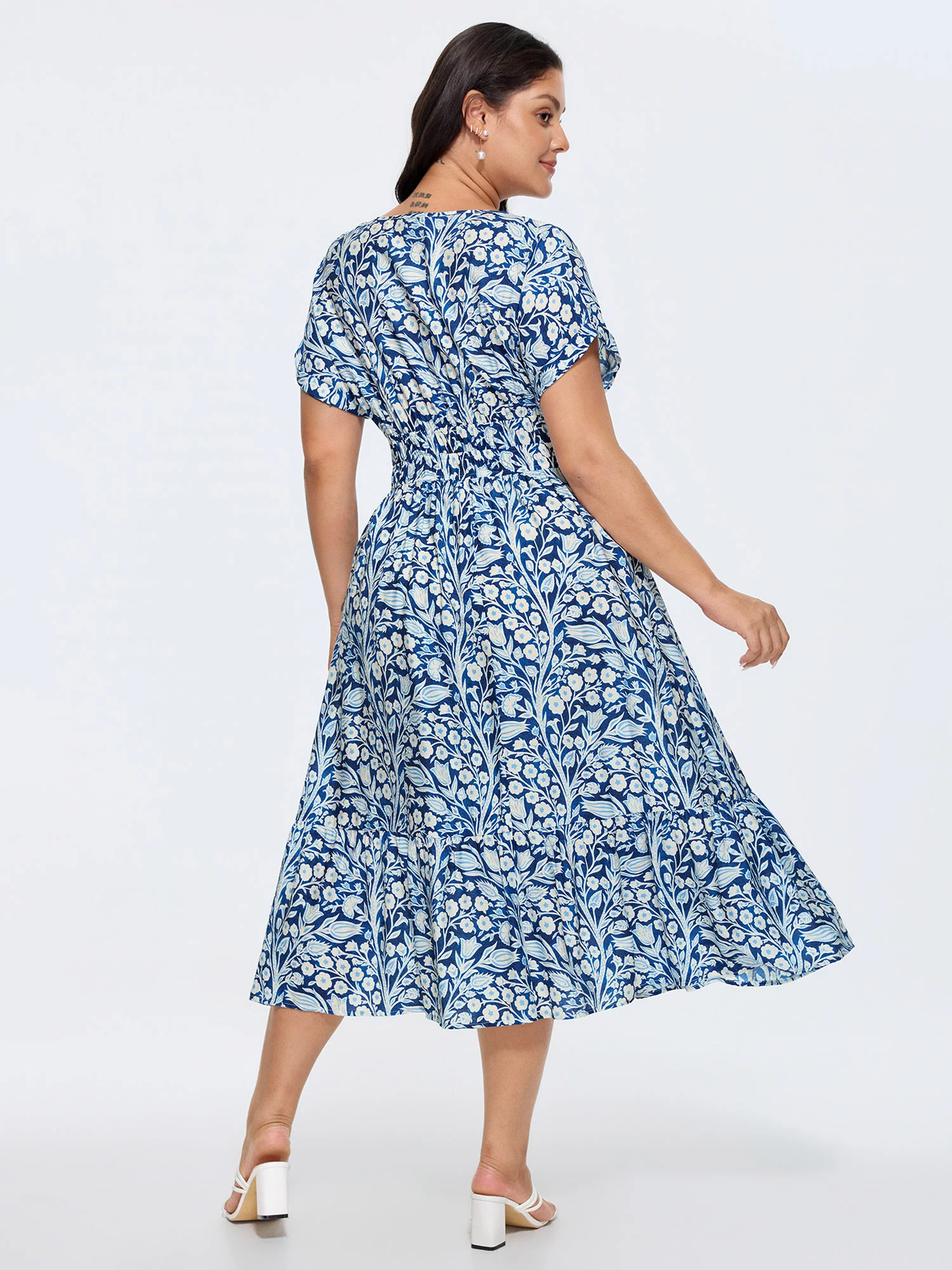 Floral Print Cinched-Waist Midi Dress - Image 4