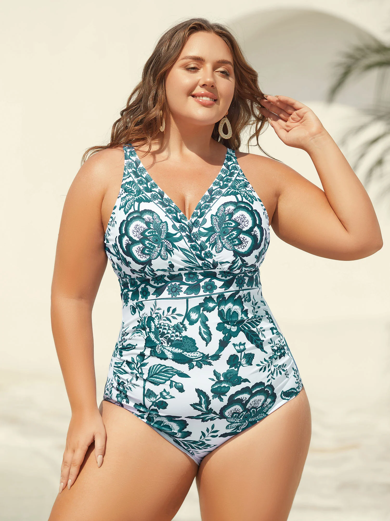 Two-Piece Floral Print Ruched Mesh Swimsuit, Sarong - Image 30
