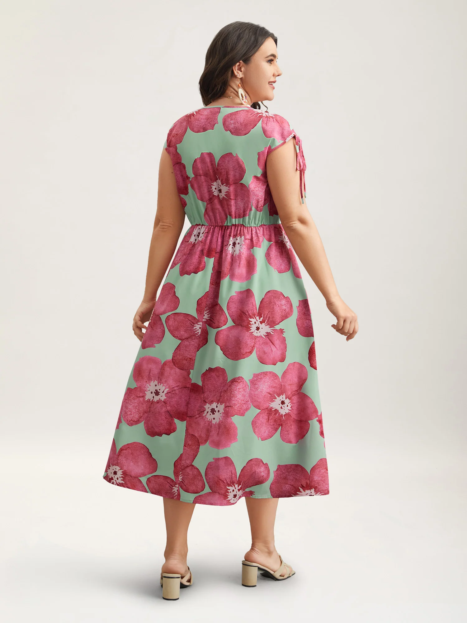 Floral Print V-Neck Tied Midi Dress - Image 8