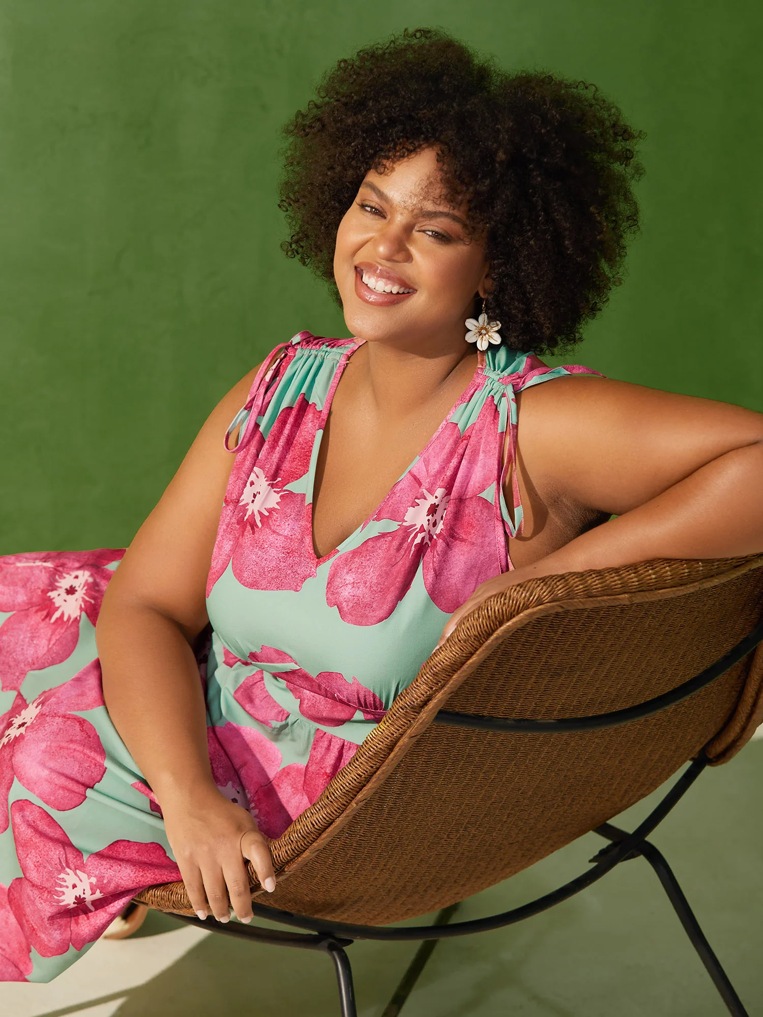 Floral Print V-Neck Tied Midi Dress - Image 9