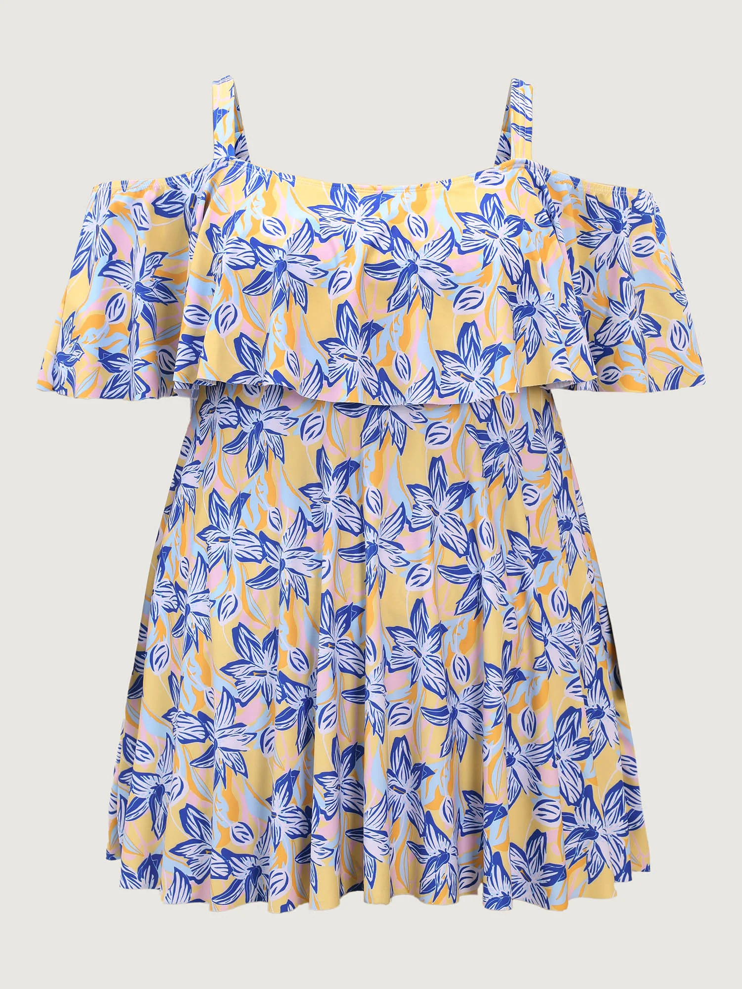Floral Ruffle Trim Off Shoulder Pockets Swim Dress - Image 9