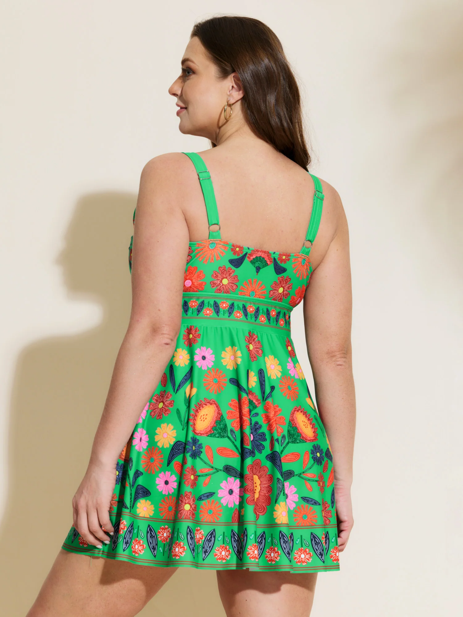 Floral Surplice Neckline Pockets Swim Dress - Image 16