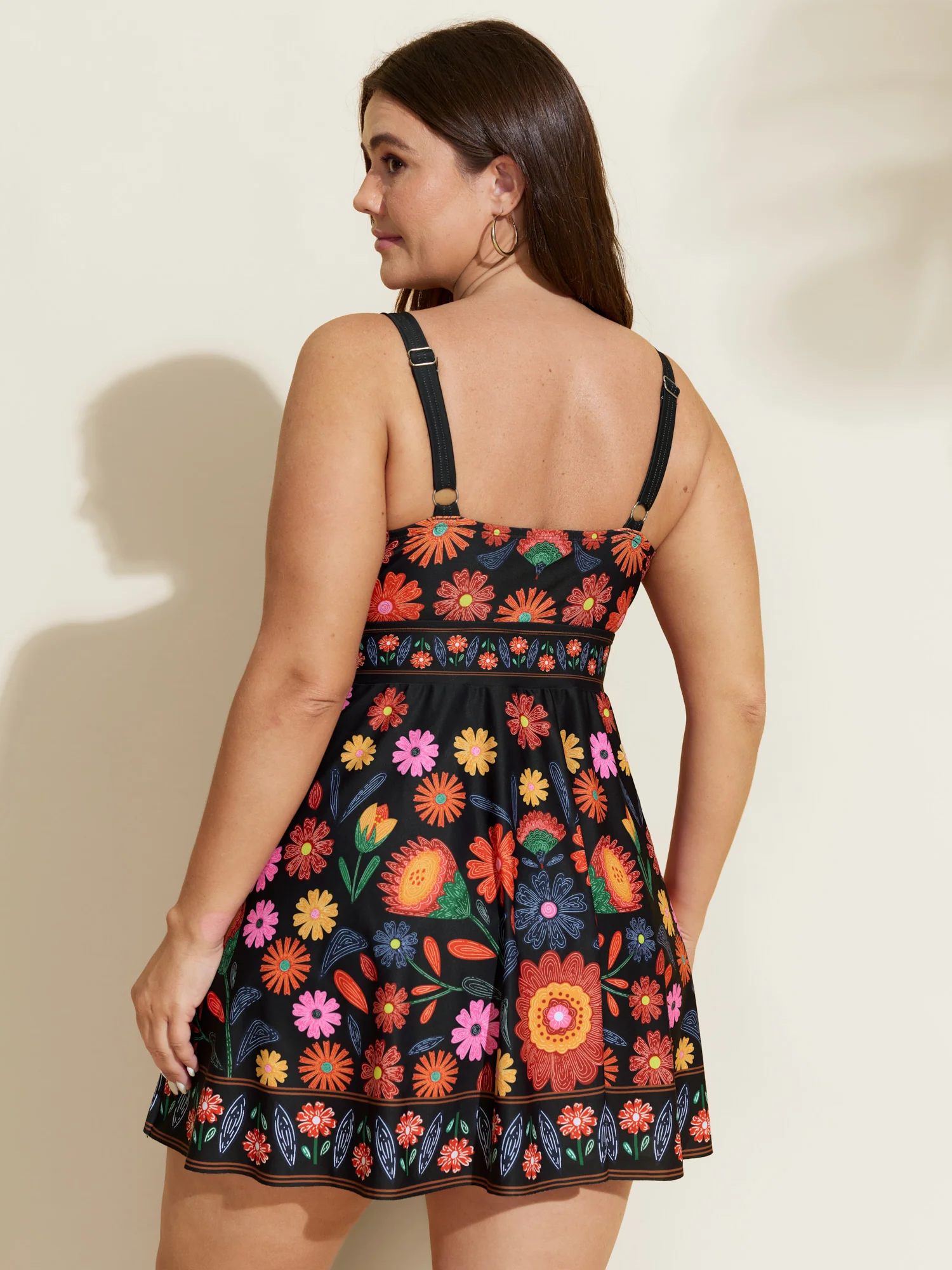 Floral Surplice Neckline Pockets Swim Dress - Image 21