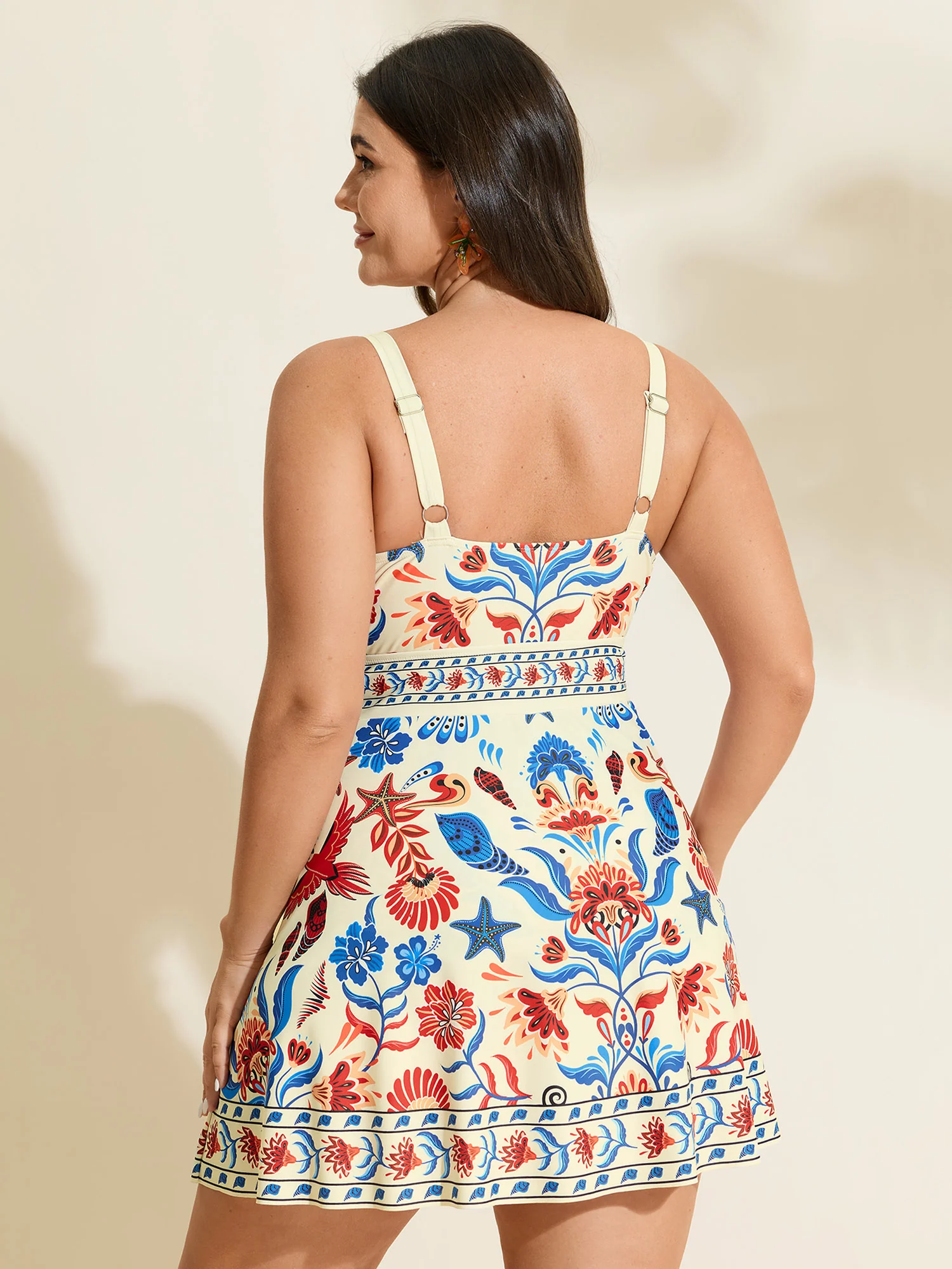 Floral Surplice Neckline Pockets Swim Dress - Image 26