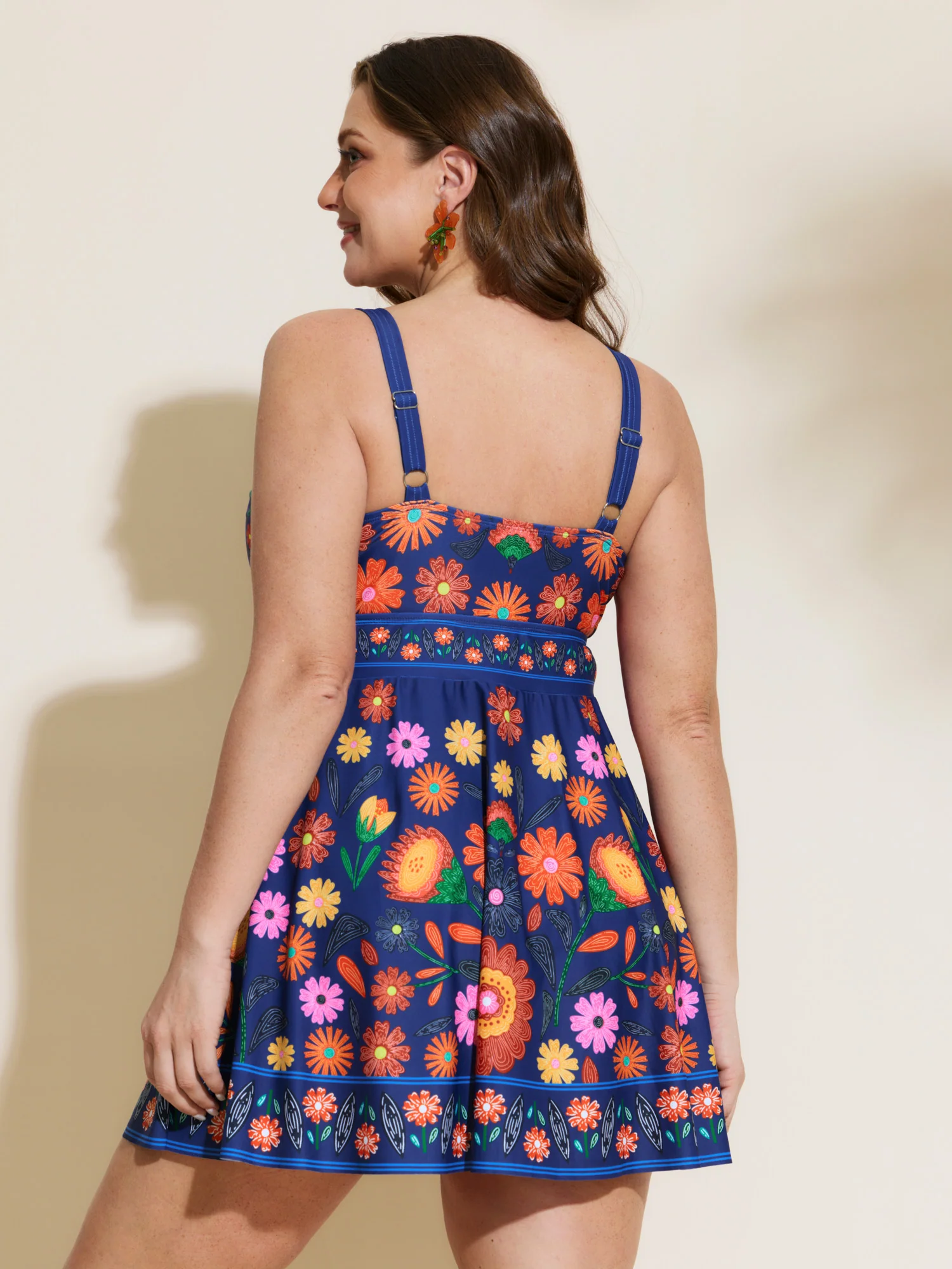 Floral Surplice Neckline Pockets Swim Dress - Image 35