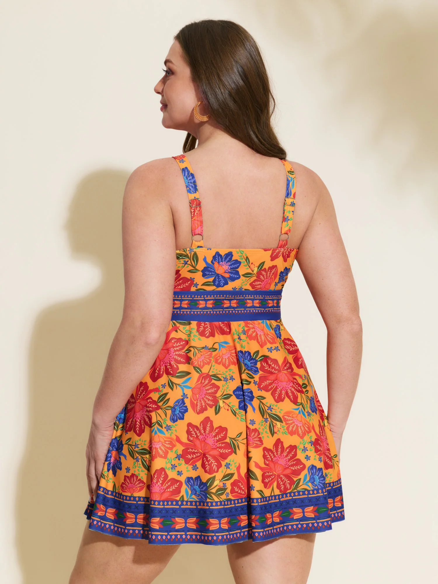 Floral Surplice Neckline Pockets Swim Dress - Image 55