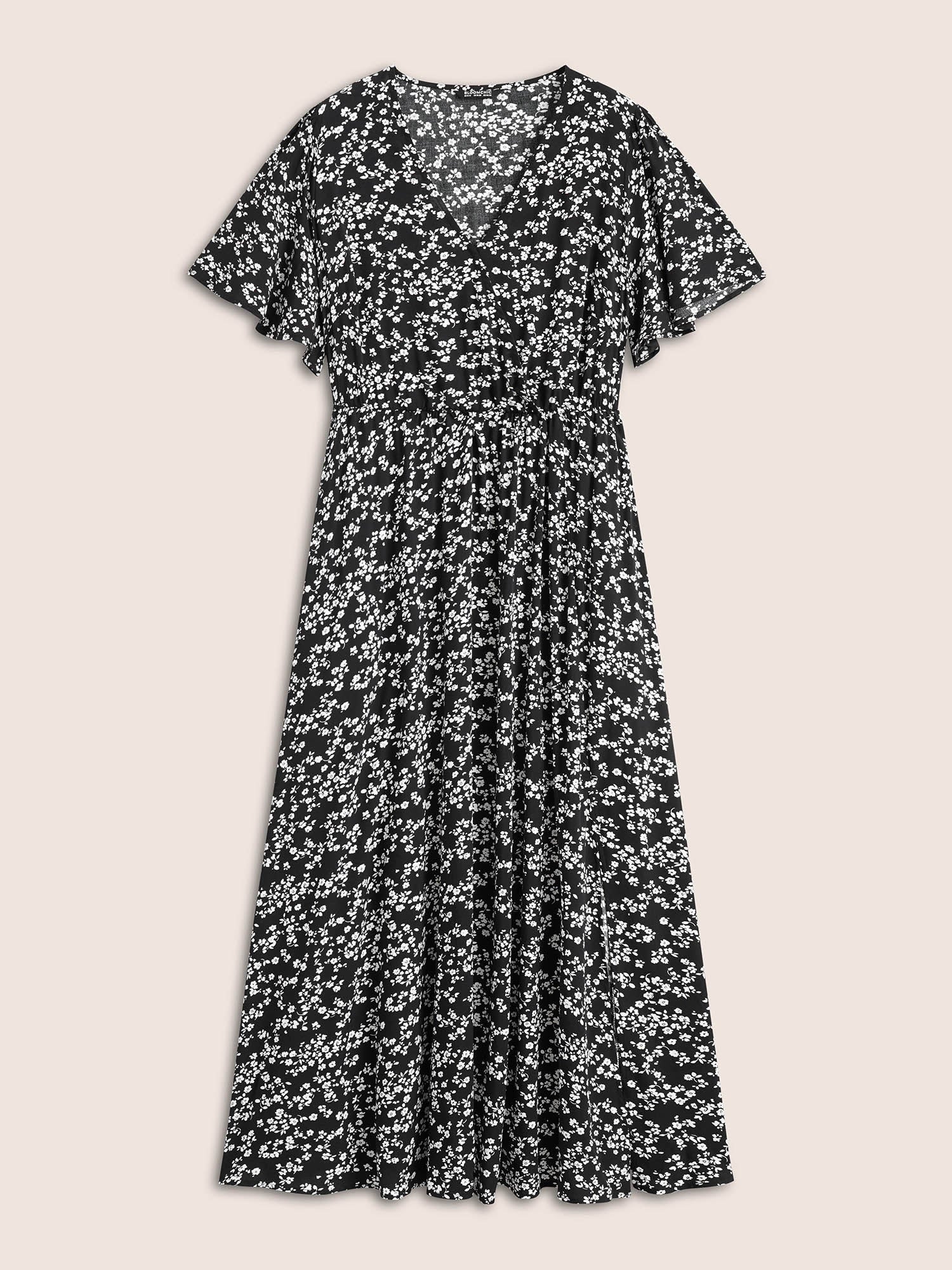 Bloom Dress - Flutter Sleeve Ditsy Floral Pocket Split Maxi Dress - Image 14