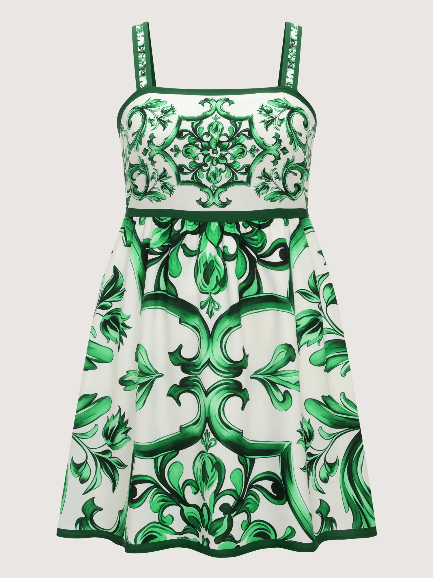 Geometric Print Shirred Wide-Strap Mini Dress - Image 7