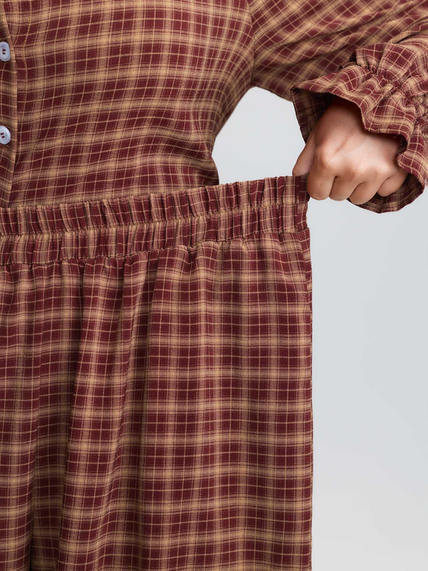 Gingham Print Ruffled Hem Co-Ord Pajama Set - Image 13